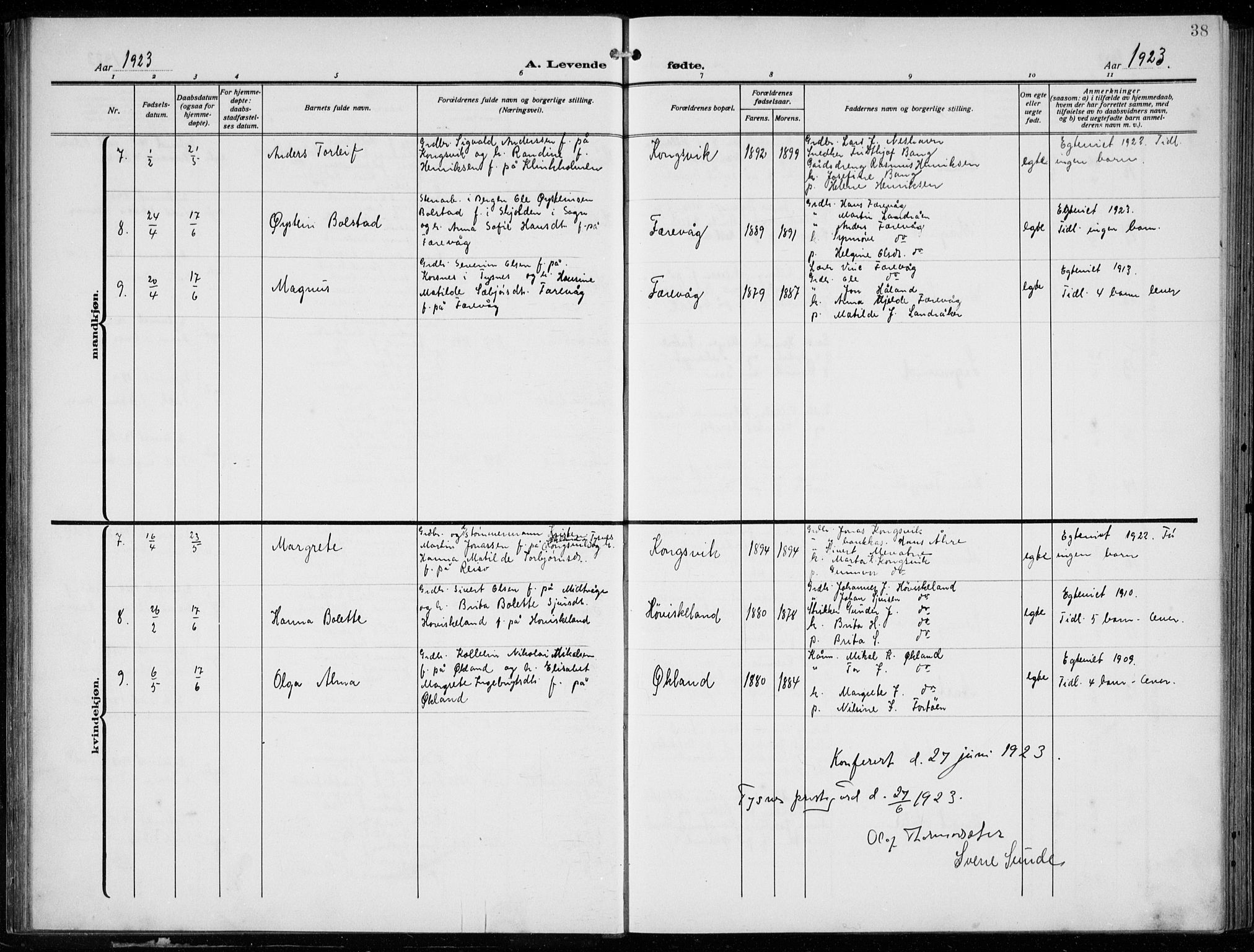 Tysnes sokneprestembete, SAB/A-78601/H/Hab: Parish register (copy) no. E  4, 1912-1936, p. 38