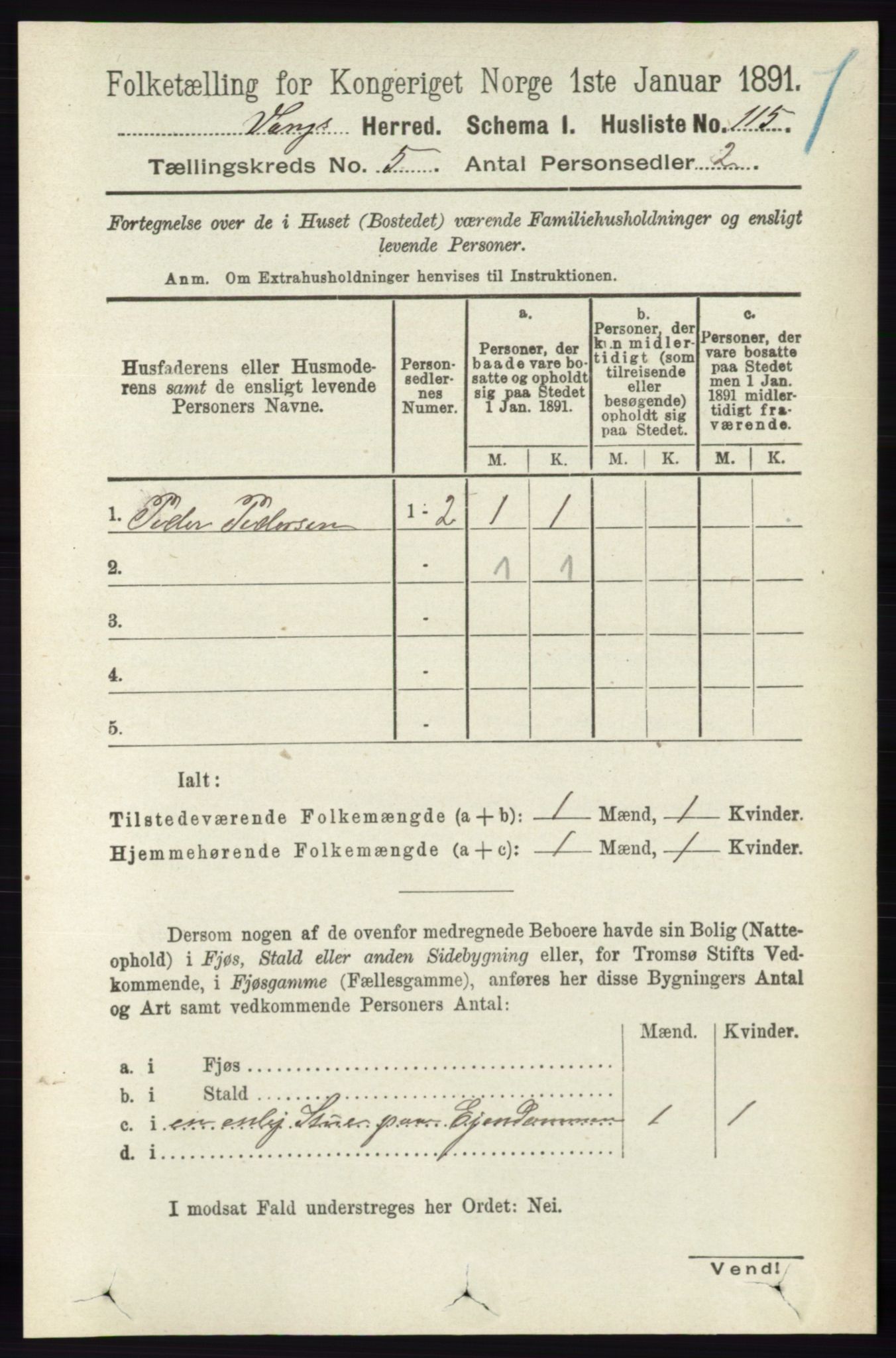 RA, 1891 census for 0414 Vang, 1891, p. 3499