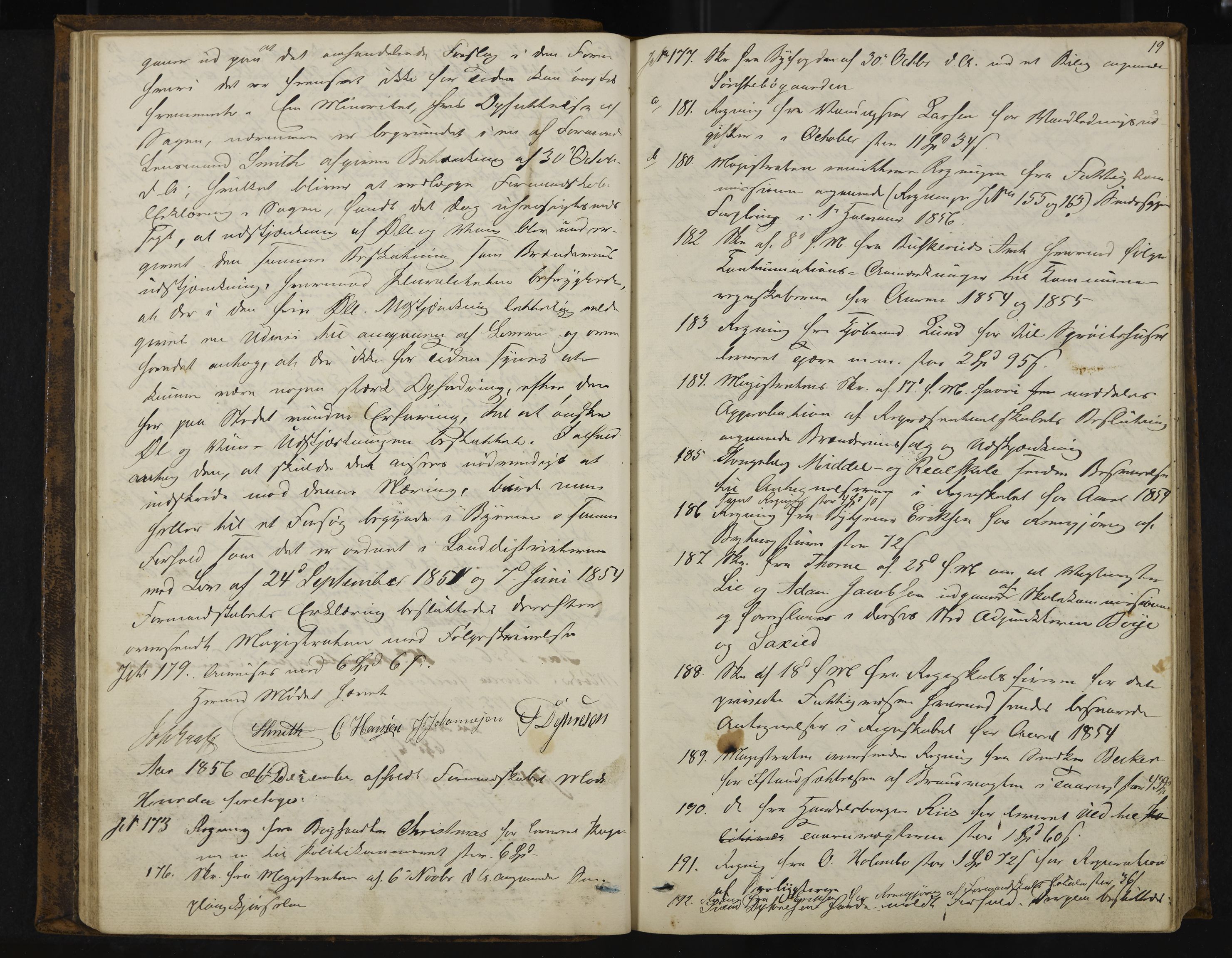 Kongsberg formannskap og sentraladministrasjon, IKAK/0604021-1/A/L0003: Møtebok med register, 1856-1861, p. 19