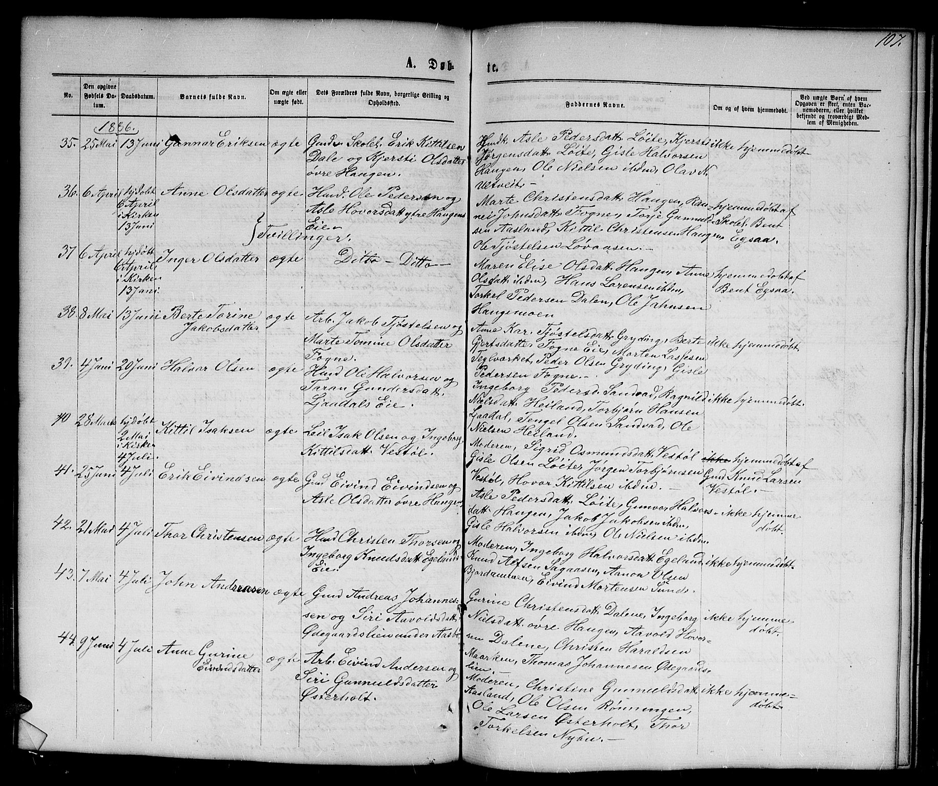 Gjerstad sokneprestkontor, AV/SAK-1111-0014/F/Fb/Fba/L0006: Parish register (copy) no. B 6, 1868-1890, p. 107