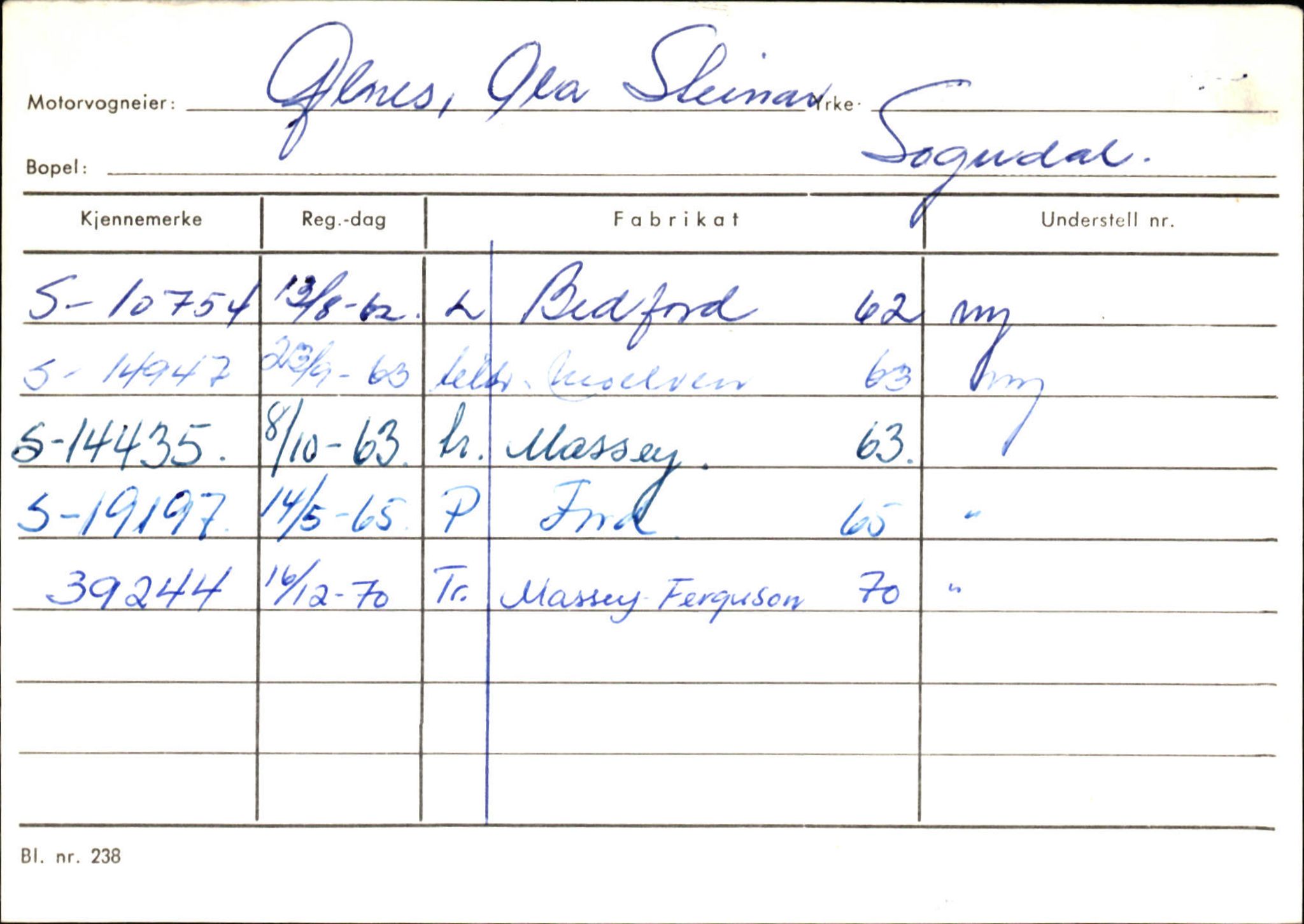 Statens vegvesen, Sogn og Fjordane vegkontor, AV/SAB-A-5301/4/F/L0125: Eigarregister Sogndal V-Å. Aurland A-Å. Fjaler A-N, 1945-1975, p. 258