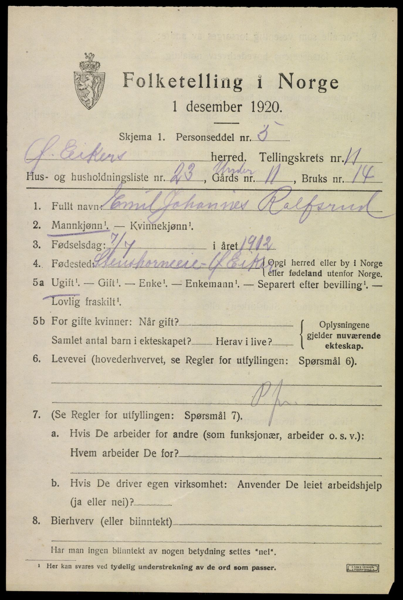 SAKO, 1920 census for Øvre Eiker, 1920, p. 17556