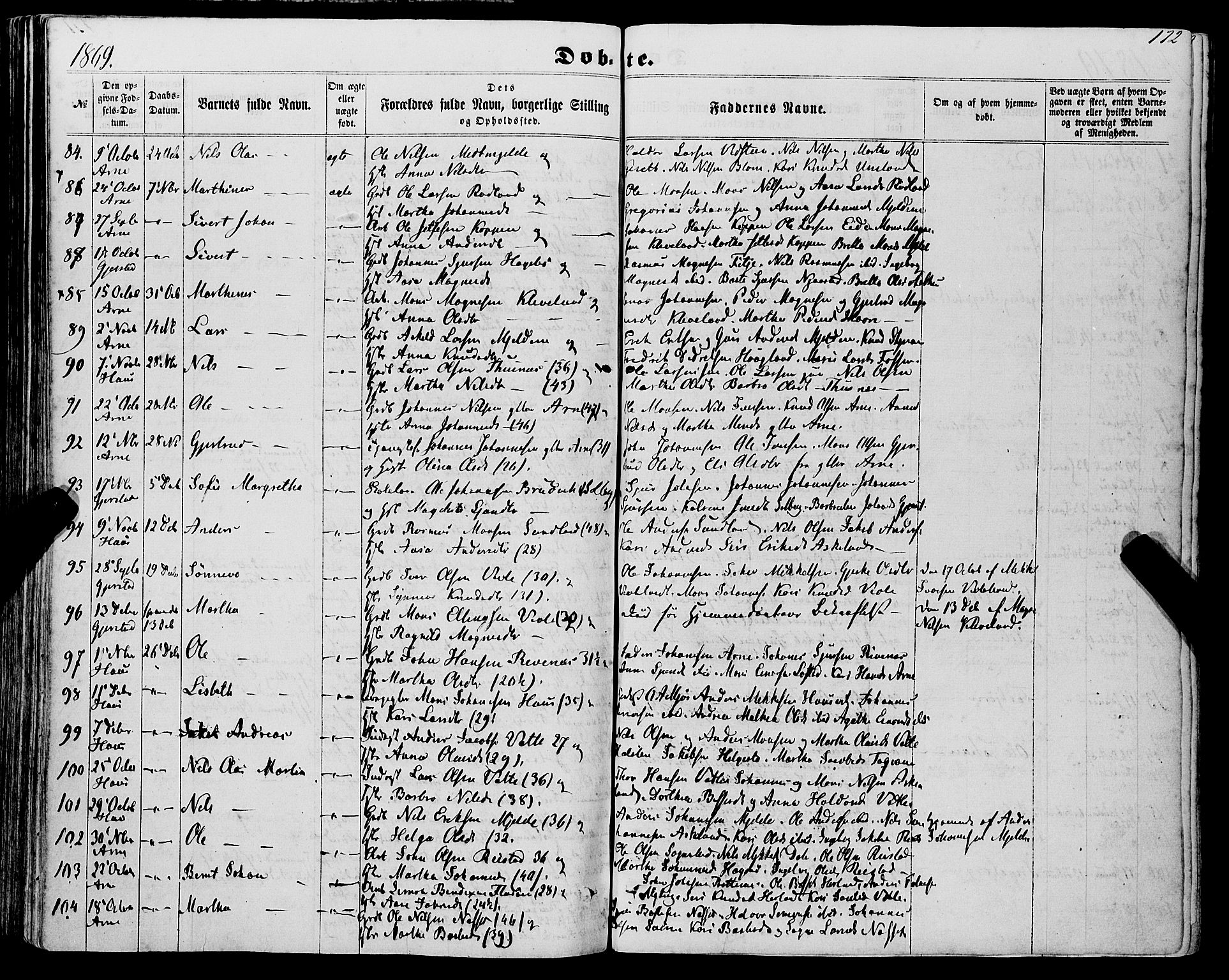 Haus sokneprestembete, AV/SAB-A-75601/H/Haa: Parish register (official) no. A 17, 1858-1870, p. 172