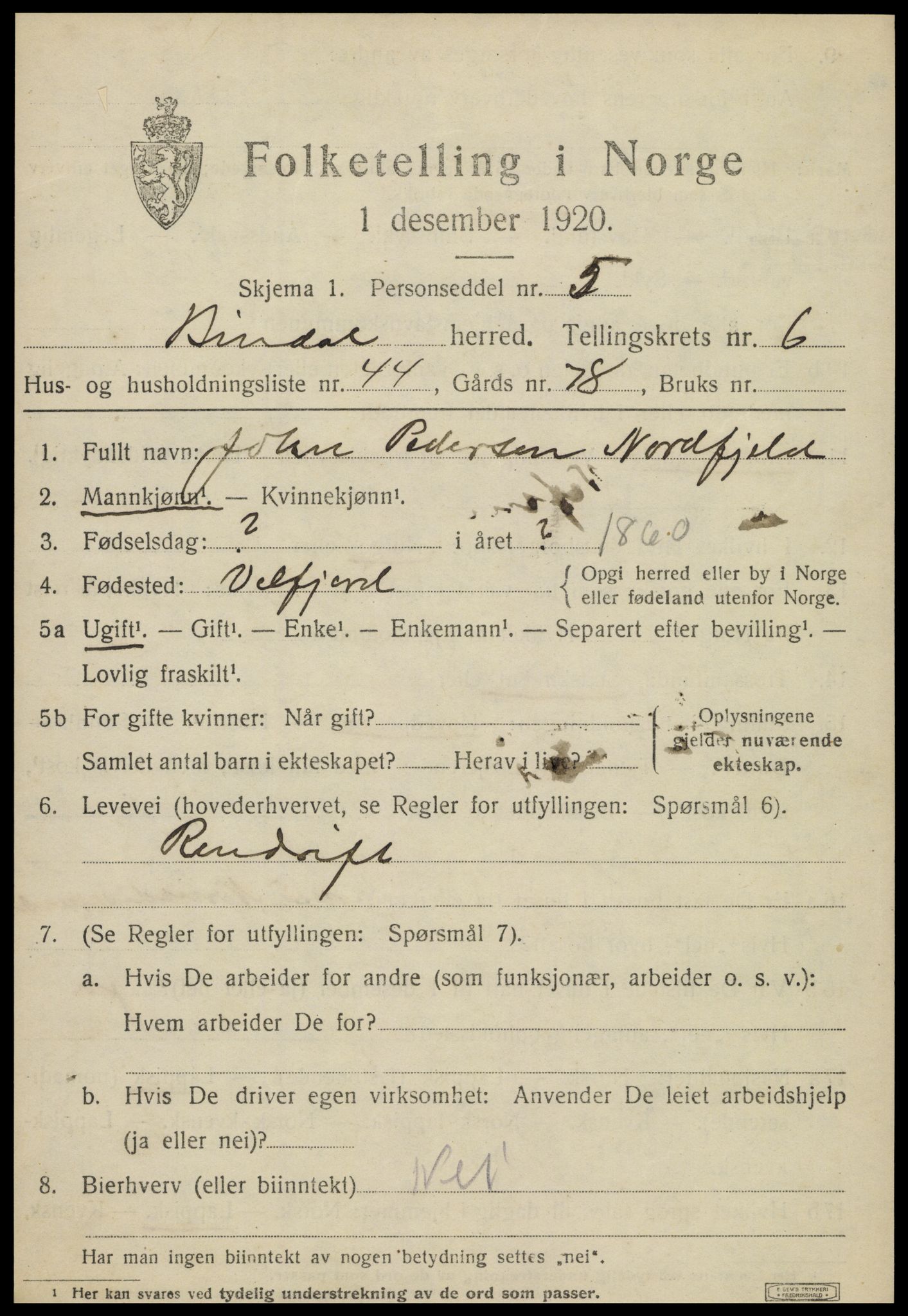 SAT, 1920 census for Bindal, 1920, p. 5417