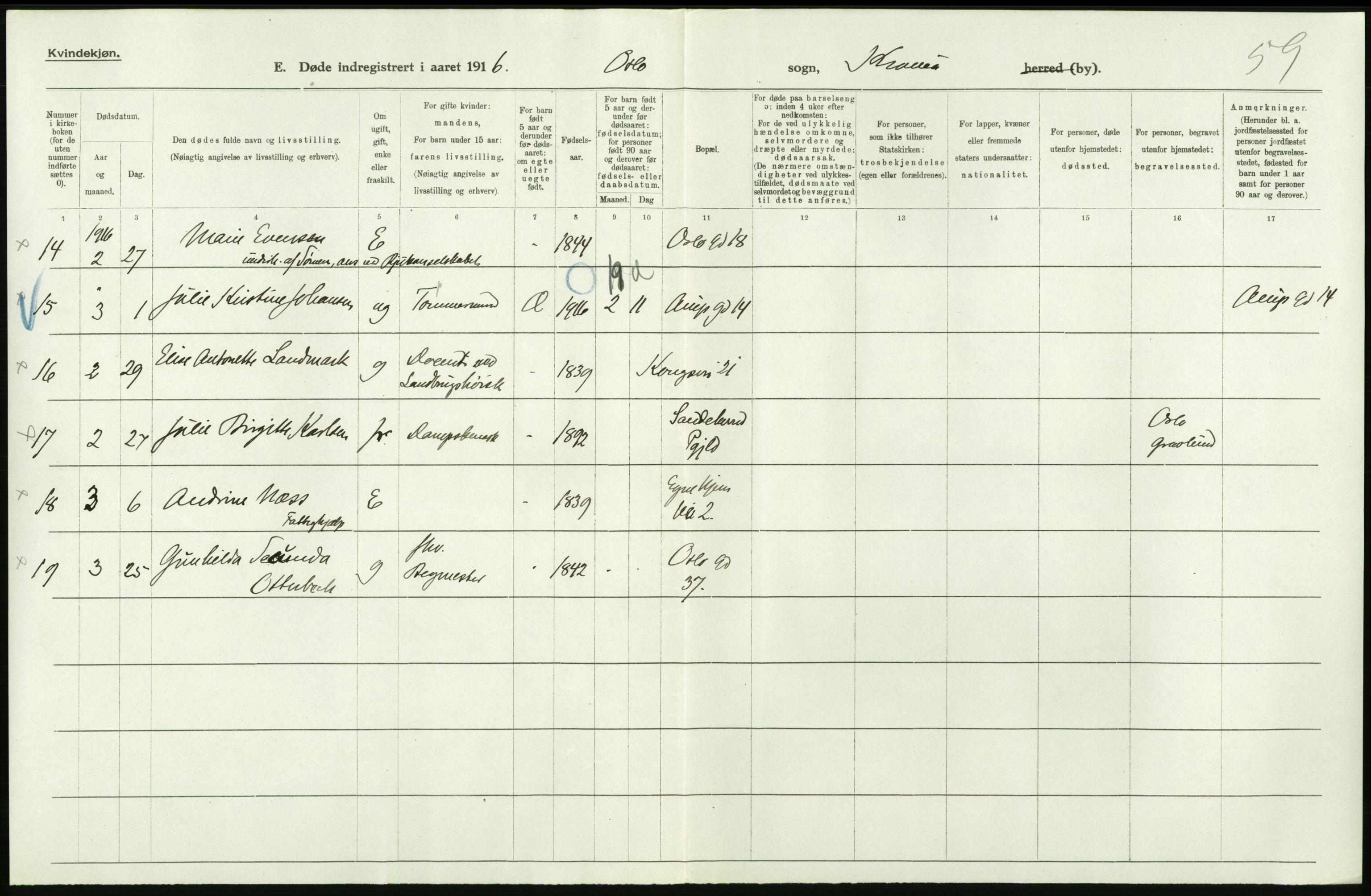 Statistisk sentralbyrå, Sosiodemografiske emner, Befolkning, AV/RA-S-2228/D/Df/Dfb/Dfbf/L0009: Kristiania: Døde., 1916, p. 386