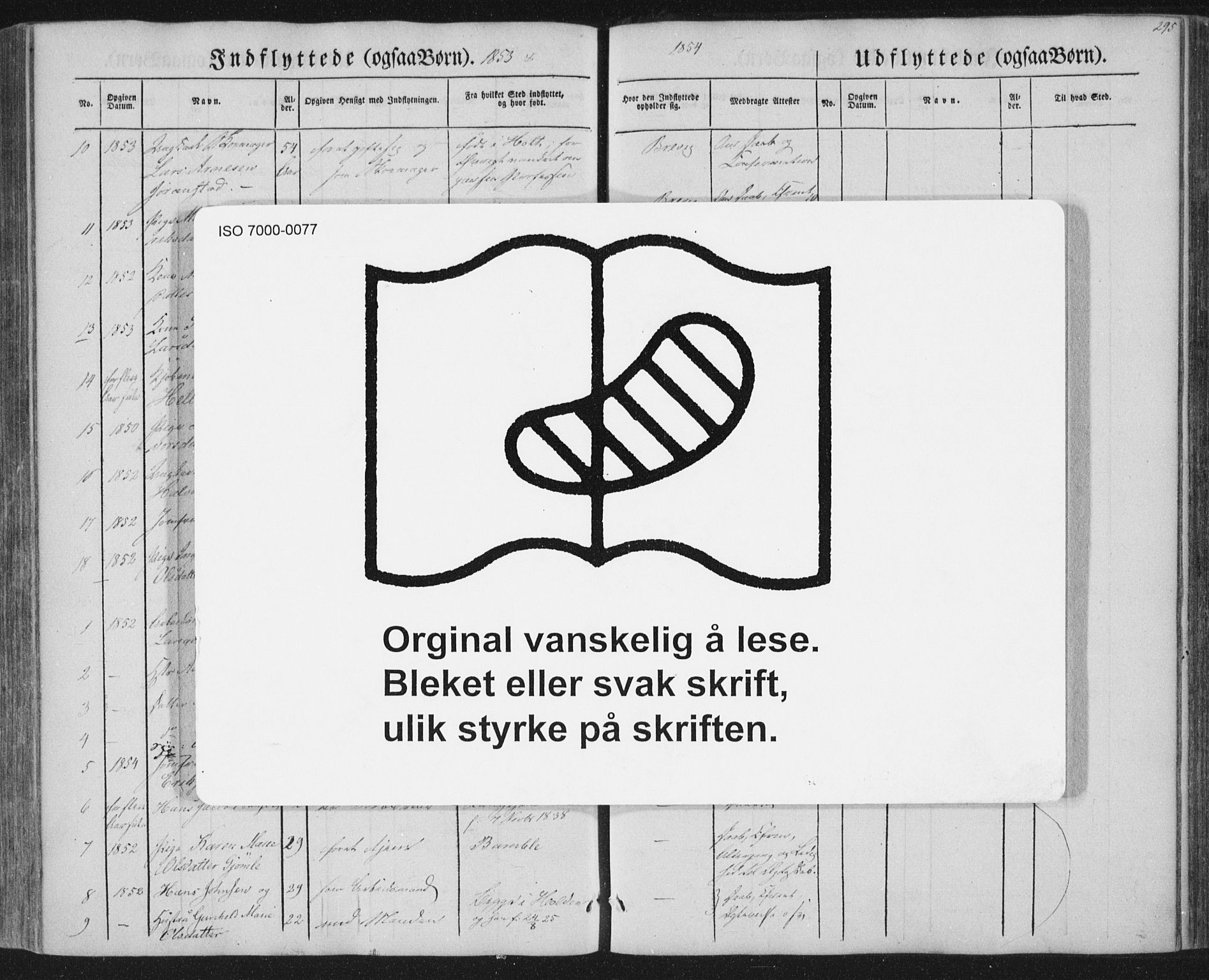 Brevik kirkebøker, AV/SAKO-A-255/F/Fa/L0005: Parish register (official) no. 5, 1847-1865, p. 295