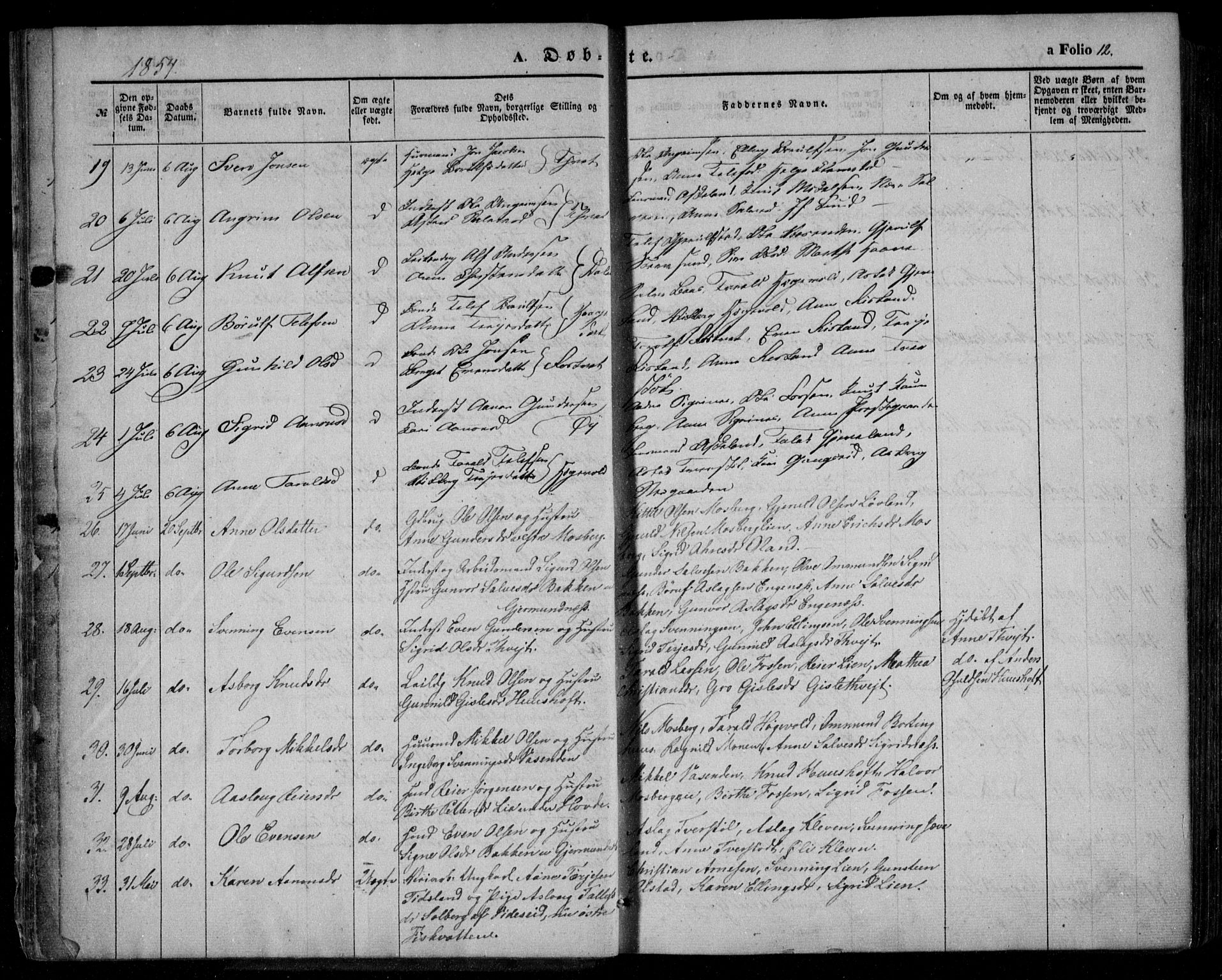 Åmli sokneprestkontor, AV/SAK-1111-0050/F/Fa/Fac/L0008: Parish register (official) no. A 8, 1852-1869, p. 12