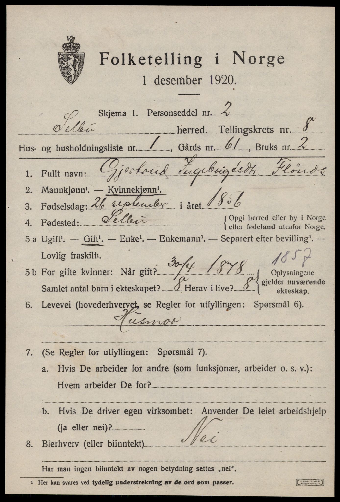 SAT, 1920 census for Selbu, 1920, p. 4430