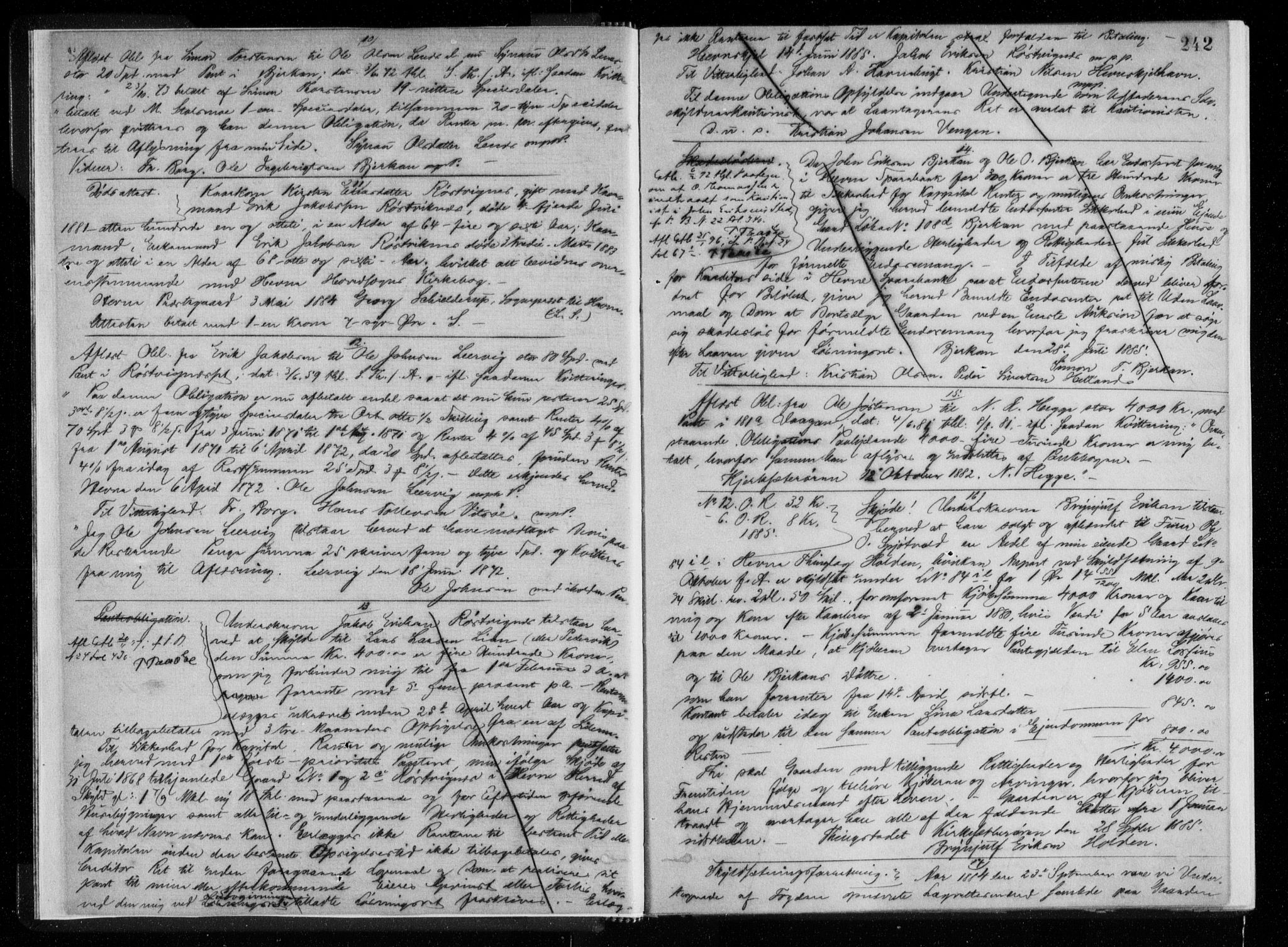 Fosen sorenskriveri, AV/SAT-A-1107/1/2/2C/L0028: Mortgage book no. 19 II, 1884-1886, p. 242