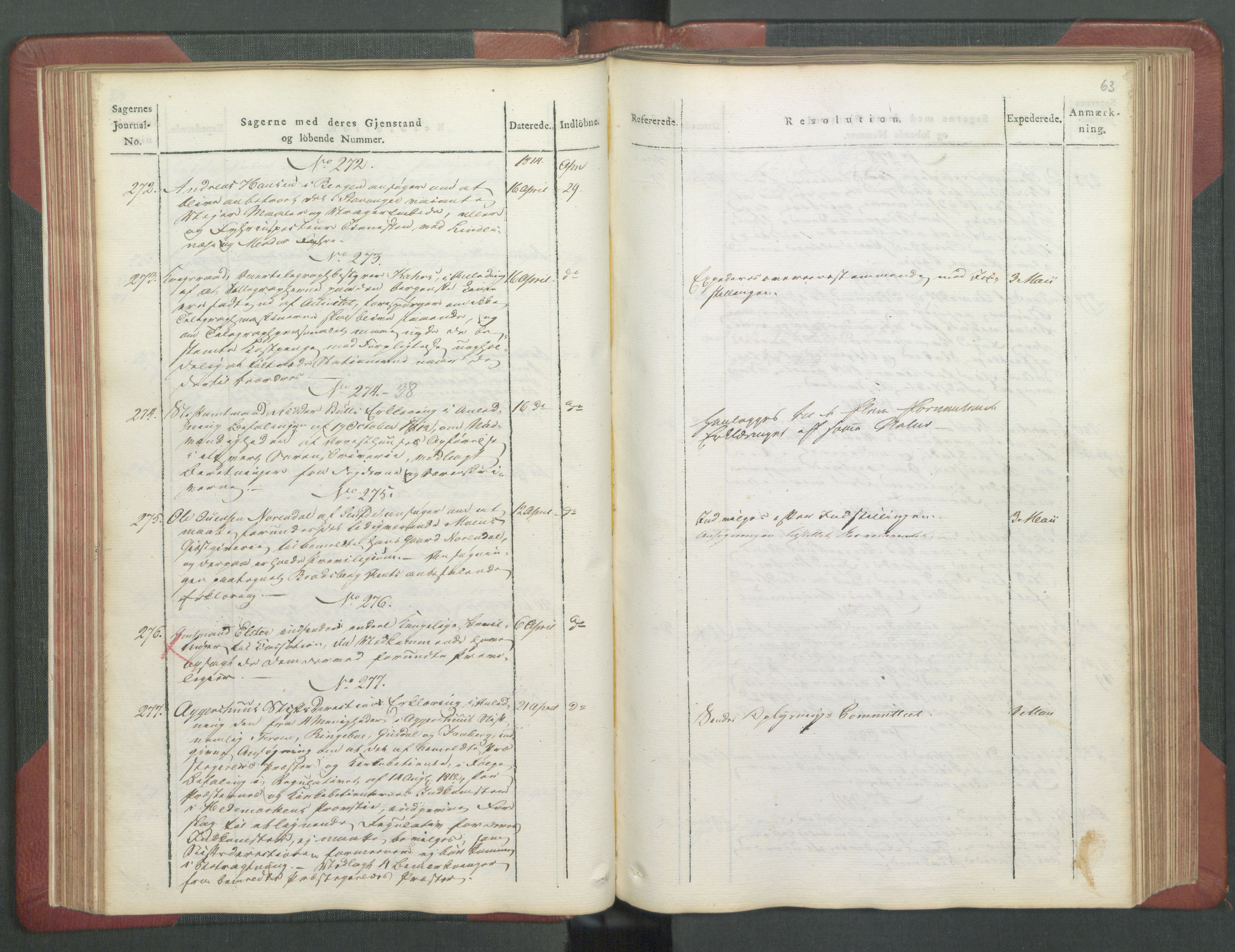 Departementene i 1814, AV/RA-S-3899/Fb/L0029: Journal A 1-900 (ekstraktprotokoll), 1814, p. 63