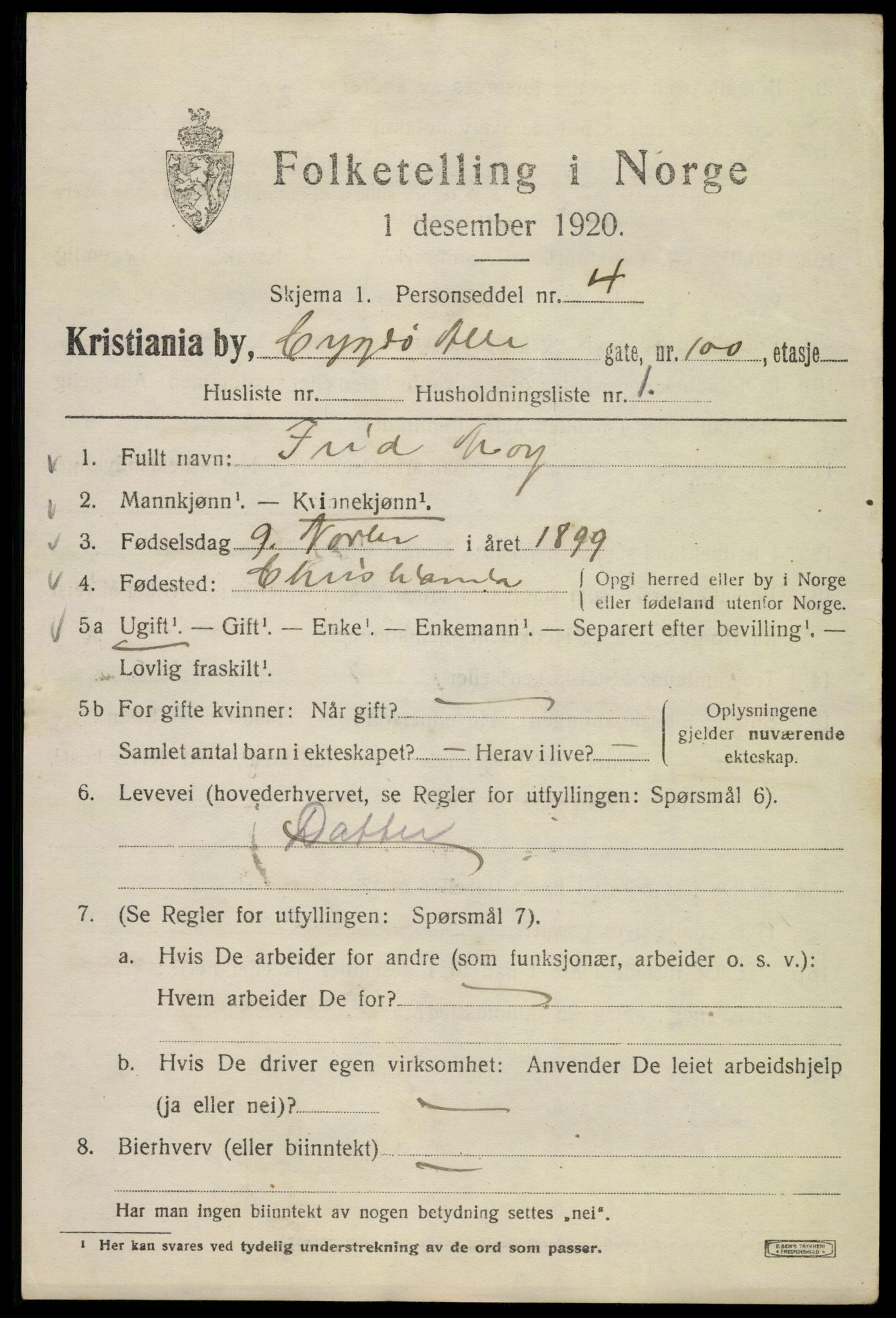 SAO, 1920 census for Kristiania, 1920, p. 180243