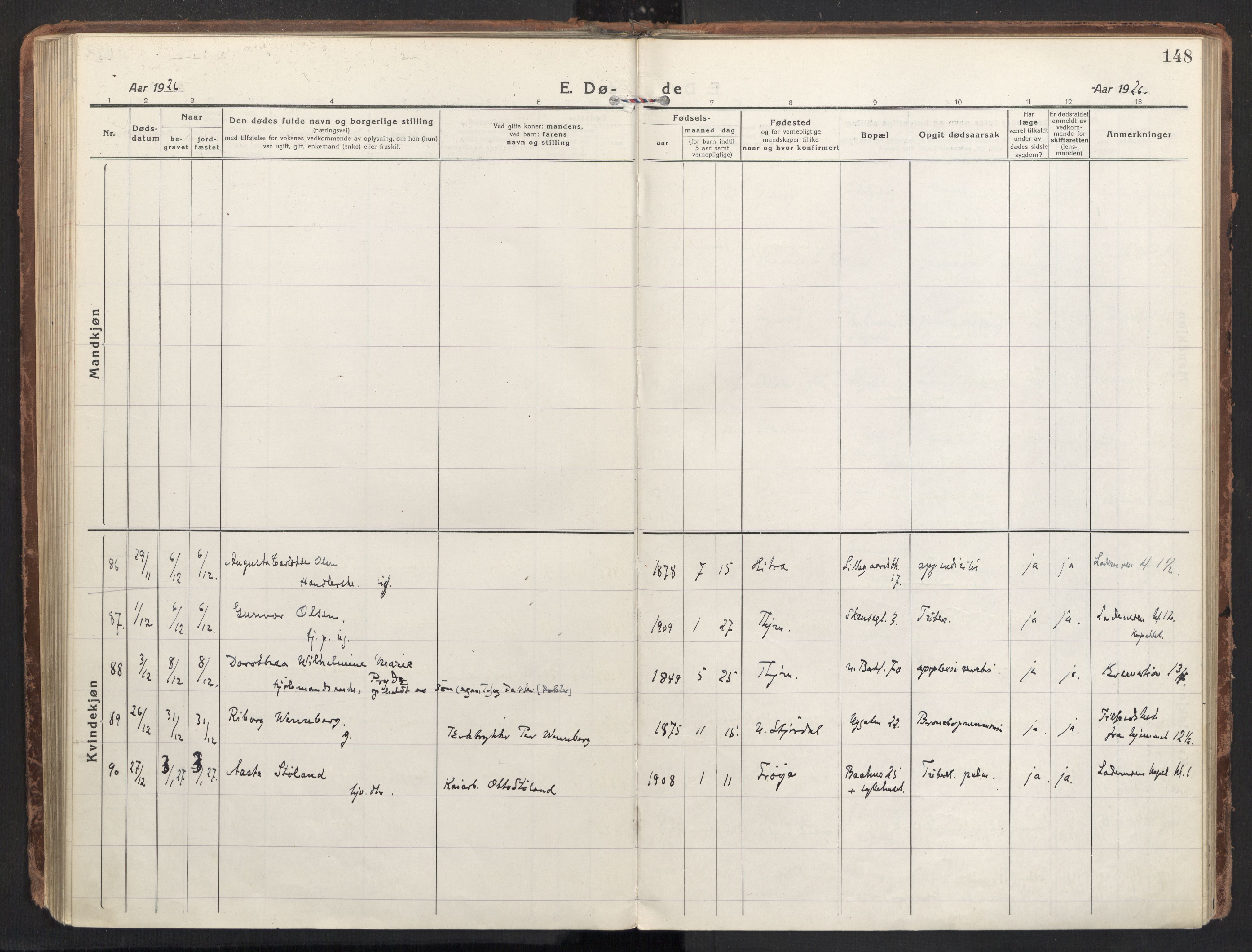 Ministerialprotokoller, klokkerbøker og fødselsregistre - Sør-Trøndelag, SAT/A-1456/604/L0207: Parish register (official) no. 604A27, 1917-1933, p. 148