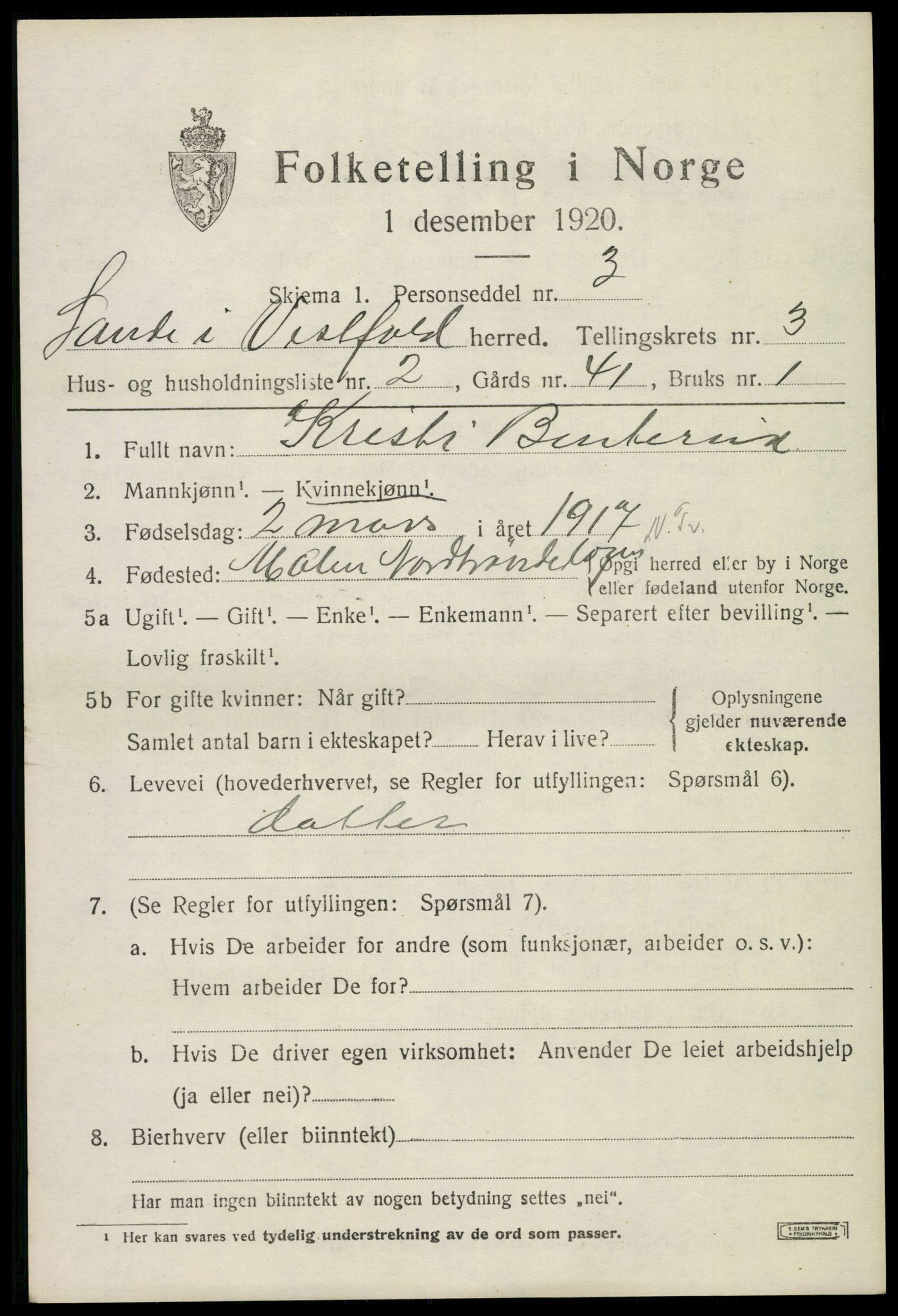 SAKO, 1920 census for Sande, 1920, p. 4064