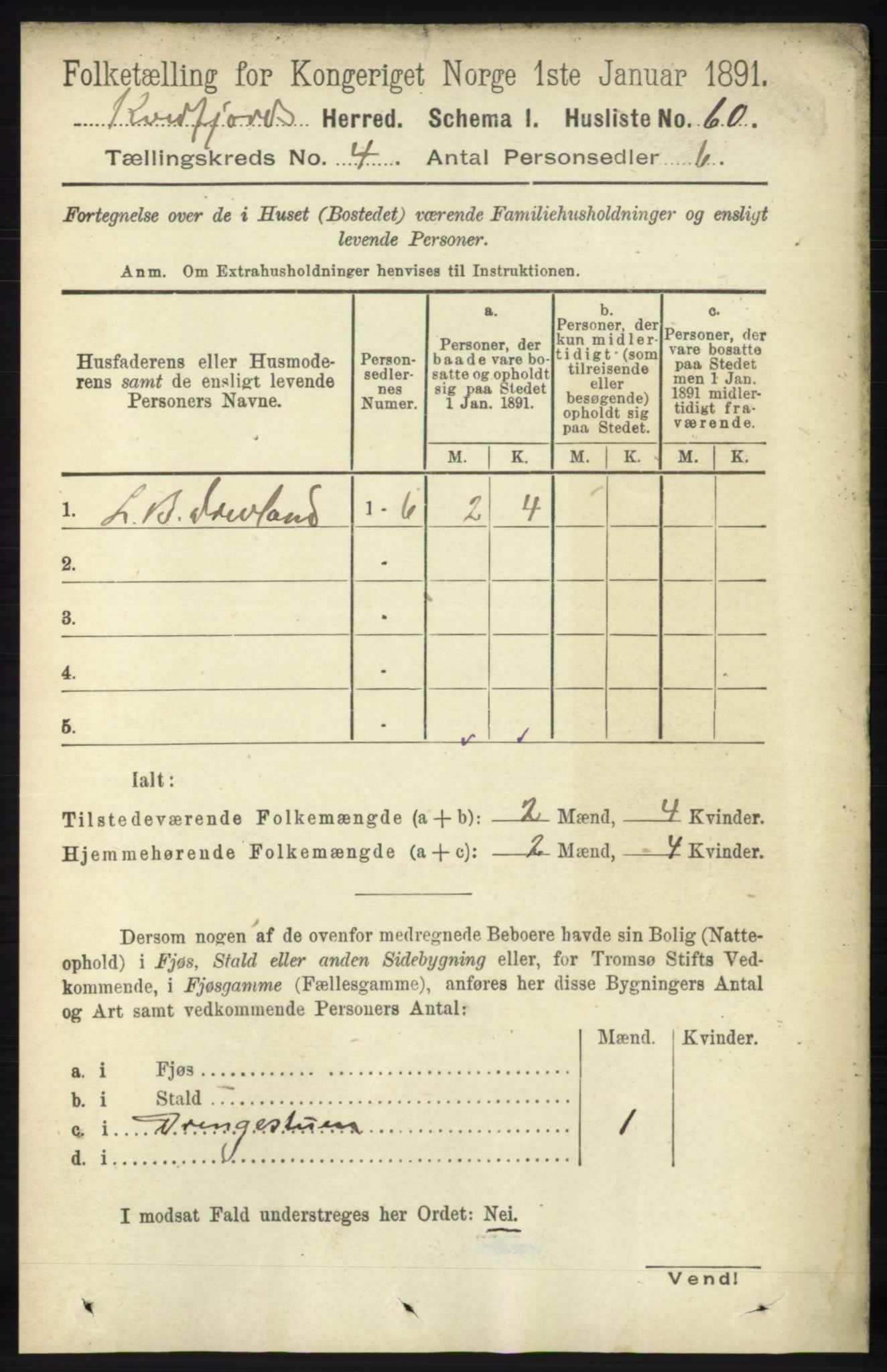 RA, 1891 census for 1911 Kvæfjord, 1891, p. 1809