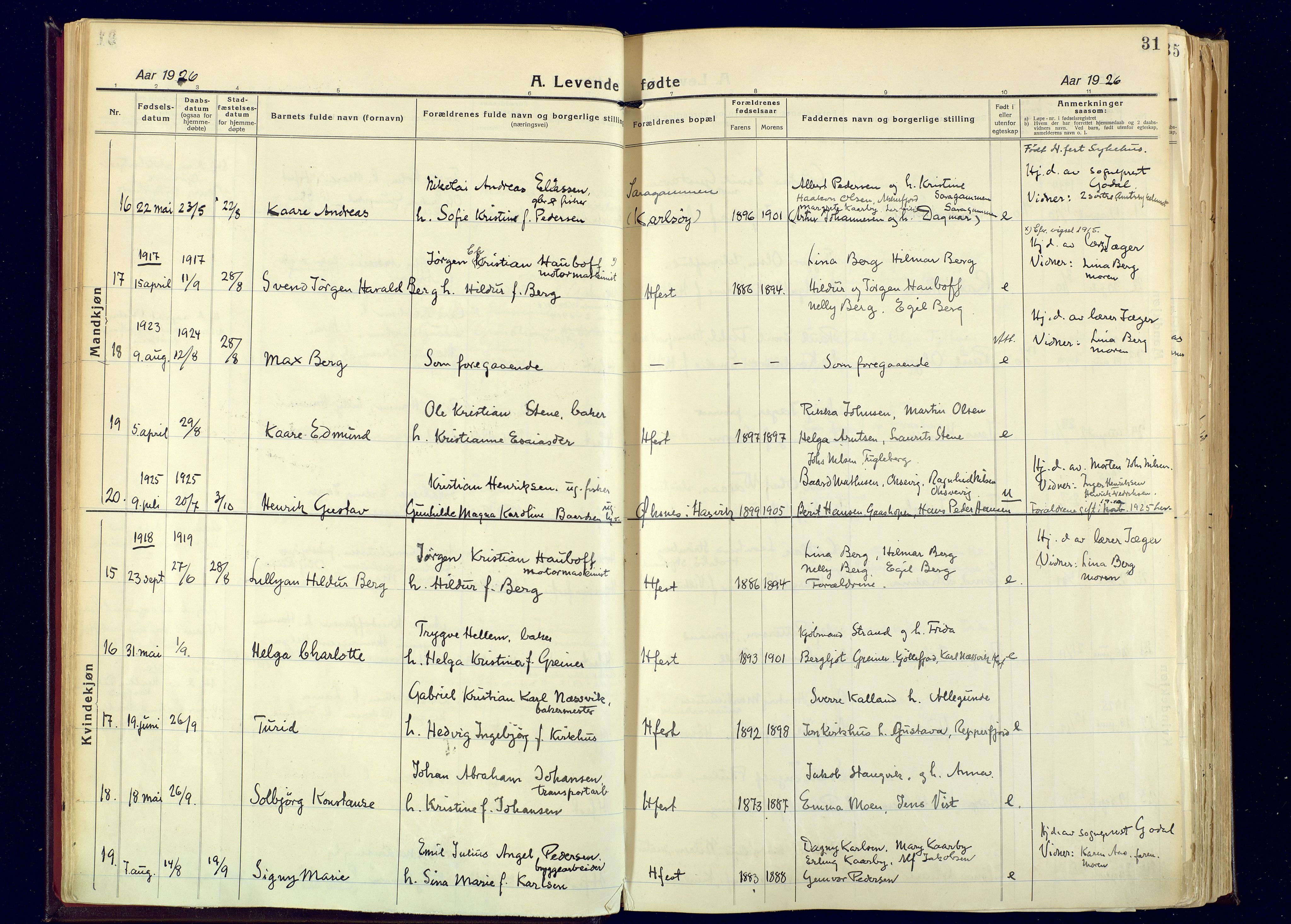 Hammerfest sokneprestkontor, AV/SATØ-S-1347/H/Ha/L0017.kirke: Parish register (official) no. 17, 1923-1933, p. 31