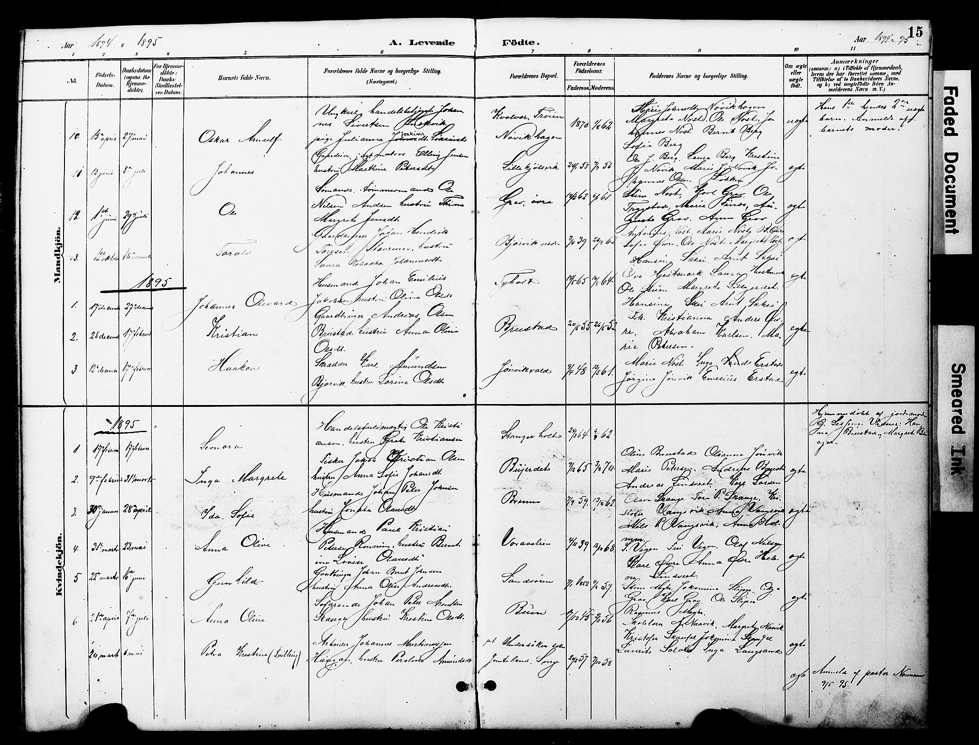 Ministerialprotokoller, klokkerbøker og fødselsregistre - Nord-Trøndelag, AV/SAT-A-1458/722/L0226: Parish register (copy) no. 722C02, 1889-1927, p. 15