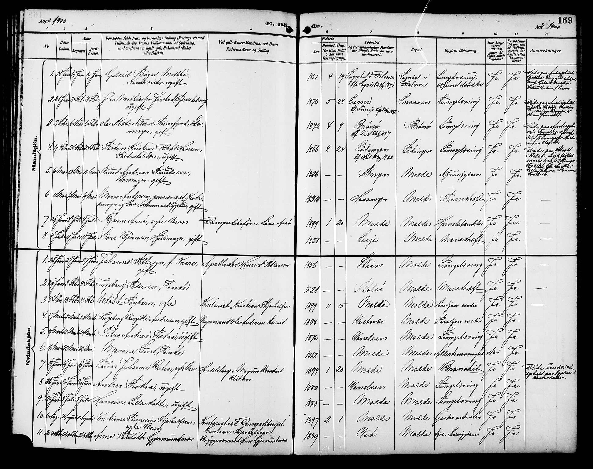 Ministerialprotokoller, klokkerbøker og fødselsregistre - Møre og Romsdal, SAT/A-1454/558/L0702: Parish register (copy) no. 558C03, 1894-1915, p. 169