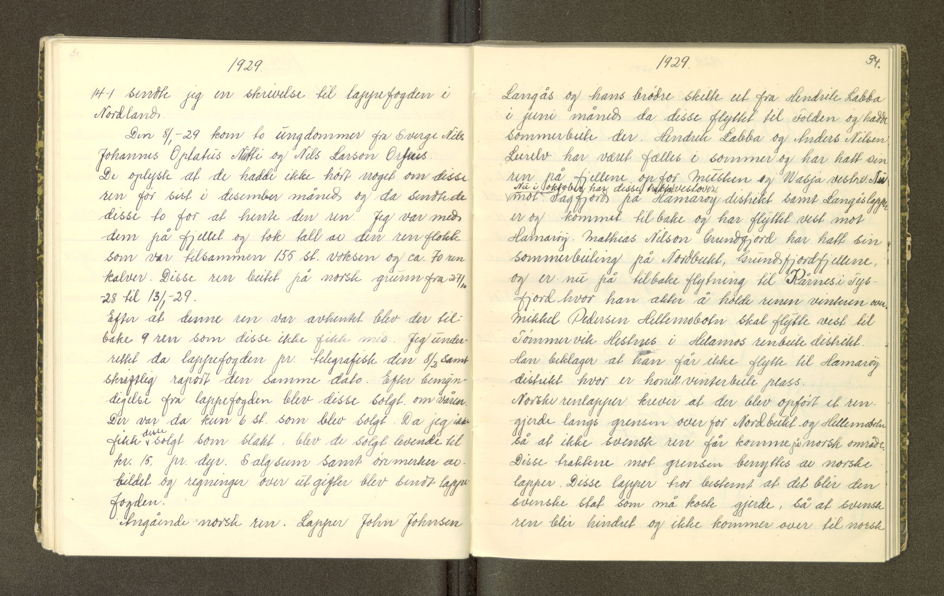 Reindriftsforvaltningen Nordland, AV/SAT-A-5309/H/L0012: Dagbok, Lappeoppsynsmannen i Hellemo, Mørkvatn og Hamarøy, 1918-1936, p. 34