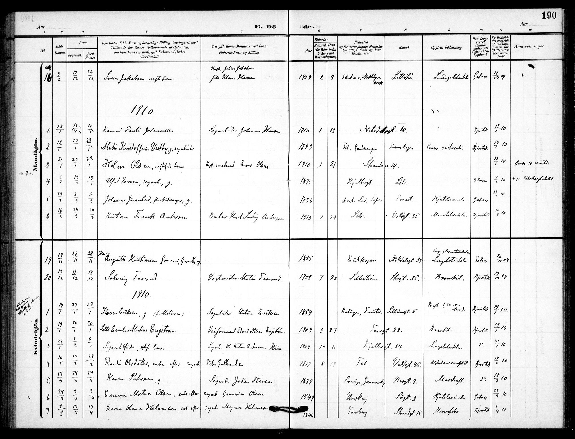 Skedsmo prestekontor Kirkebøker, AV/SAO-A-10033a/F/Fc/L0001: Parish register (official) no. III 1, 1908-1916, p. 190