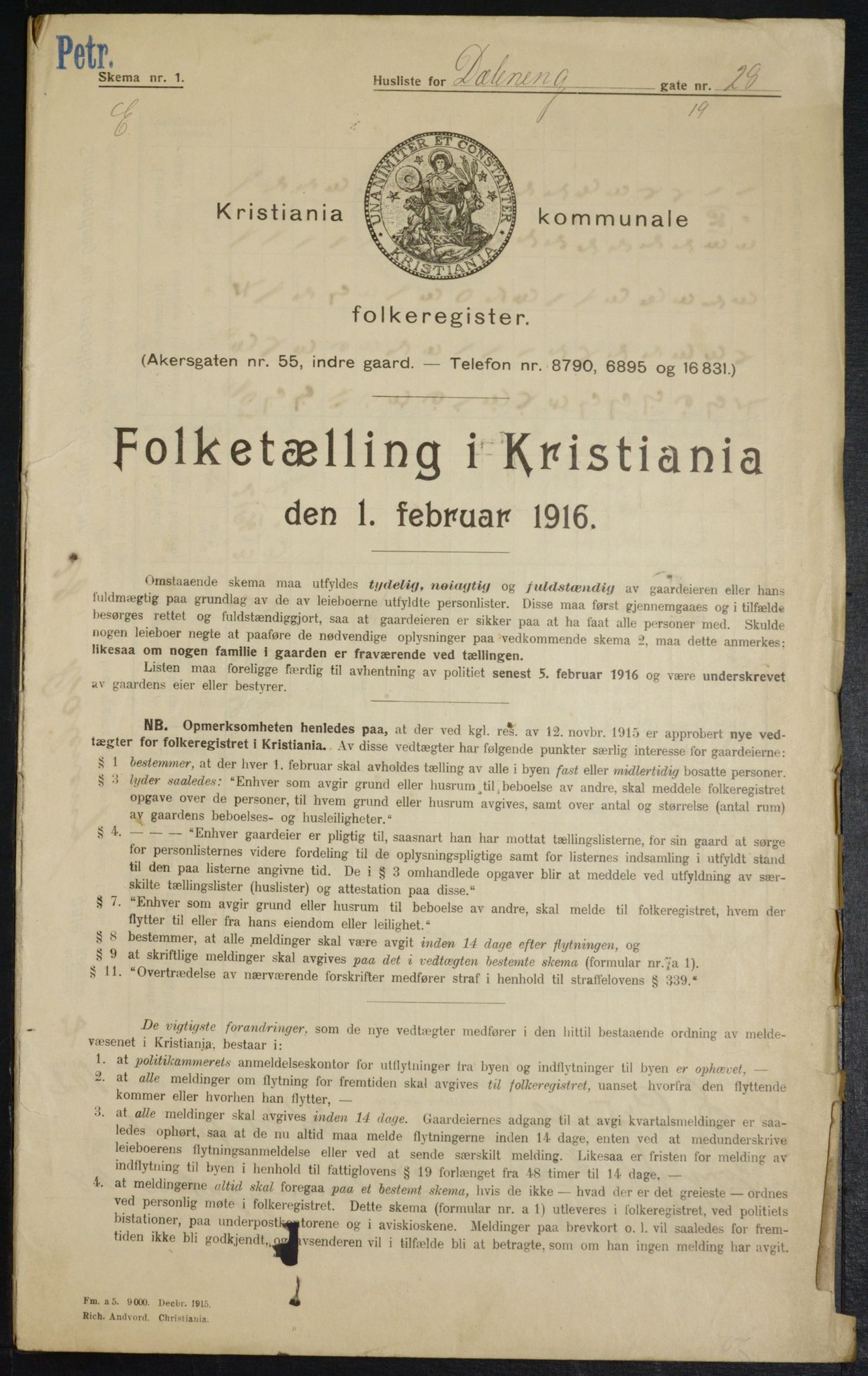 OBA, Municipal Census 1916 for Kristiania, 1916, p. 17695