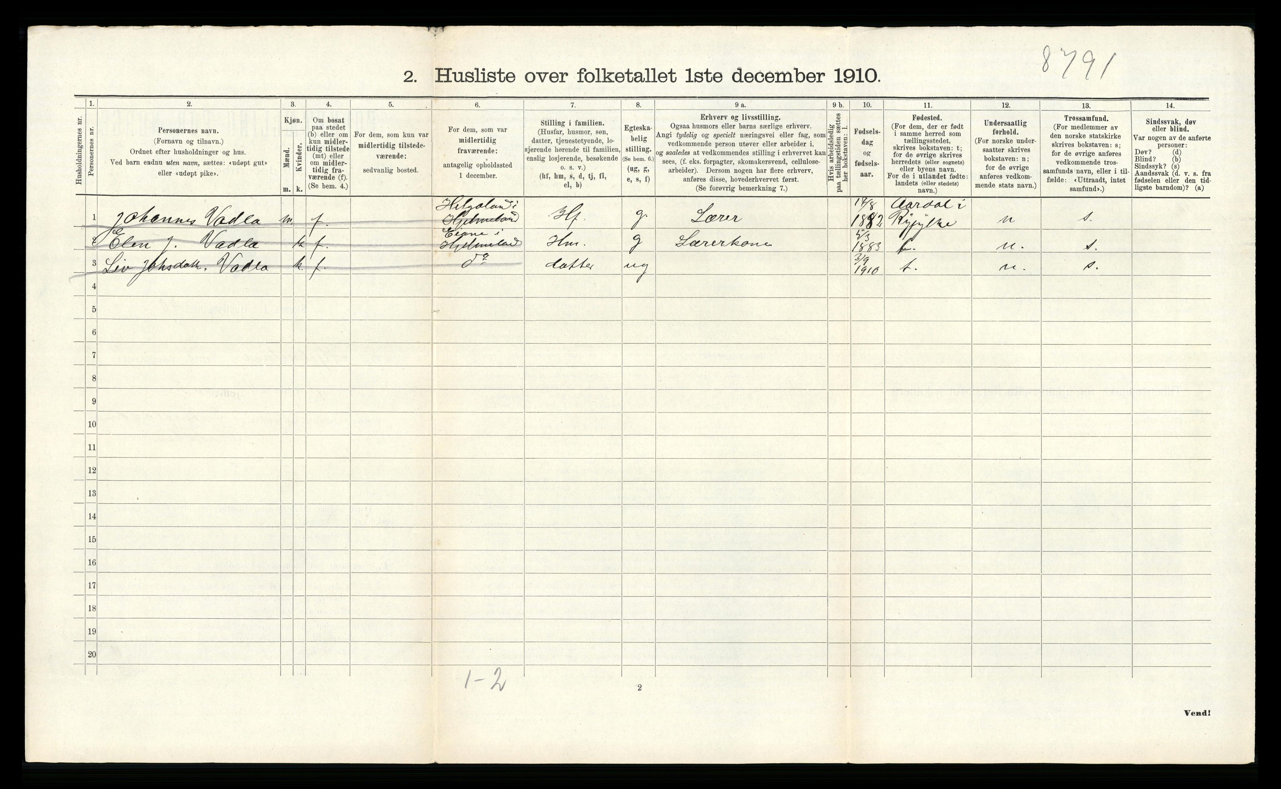 RA, 1910 census for Hjelmeland, 1910, p. 449