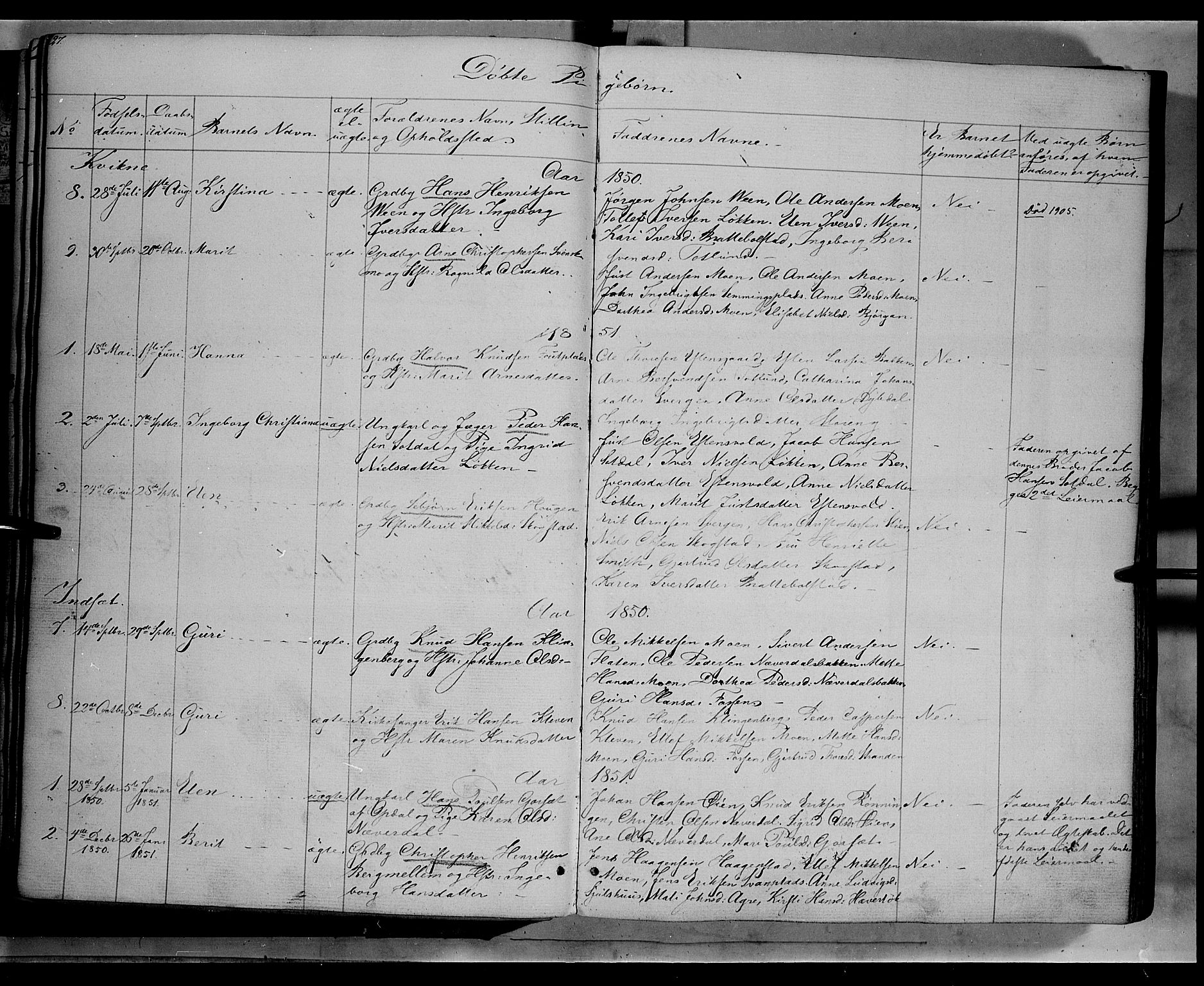 Kvikne prestekontor, SAH/PREST-064/H/Ha/Haa/L0005: Parish register (official) no. 5, 1841-1862, p. 27