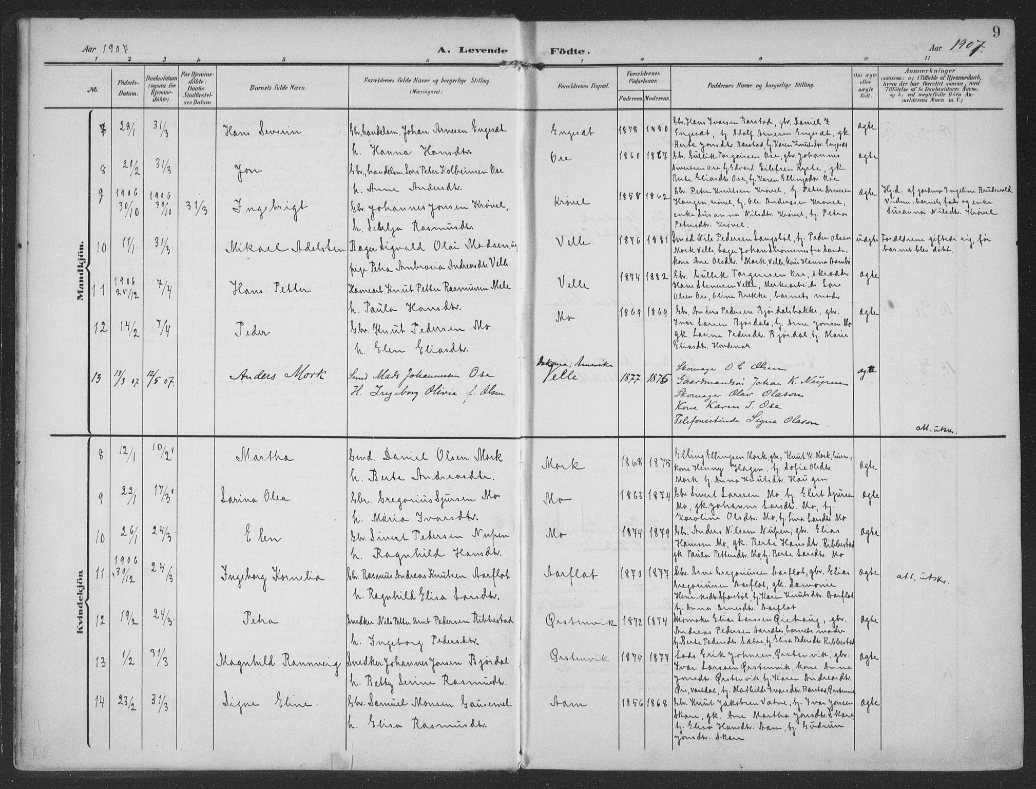 Ministerialprotokoller, klokkerbøker og fødselsregistre - Møre og Romsdal, AV/SAT-A-1454/513/L0178: Parish register (official) no. 513A05, 1906-1919, p. 9