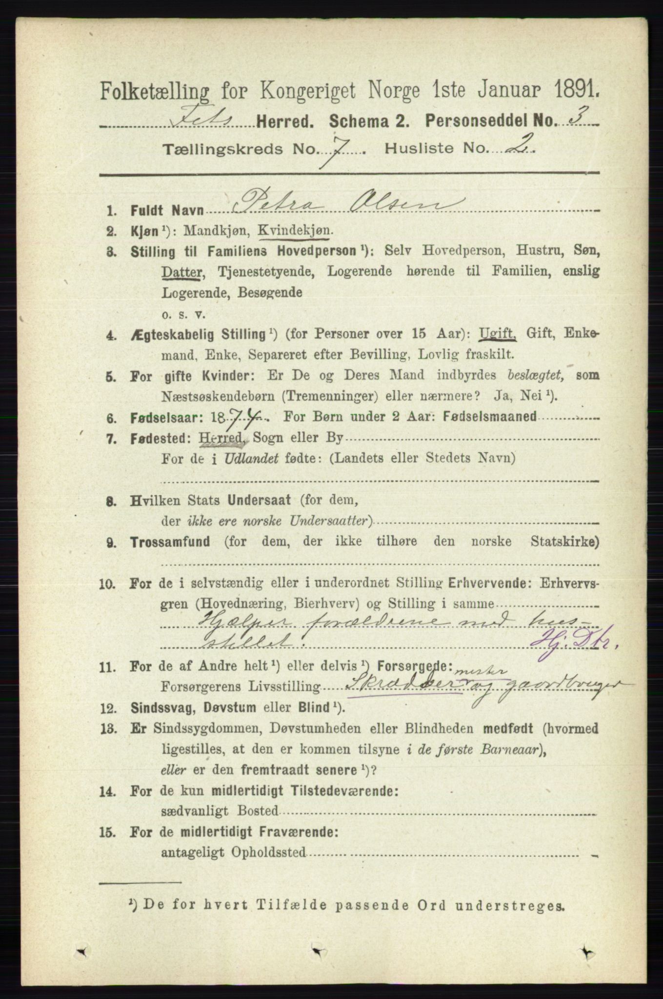 RA, 1891 census for 0227 Fet, 1891, p. 2453