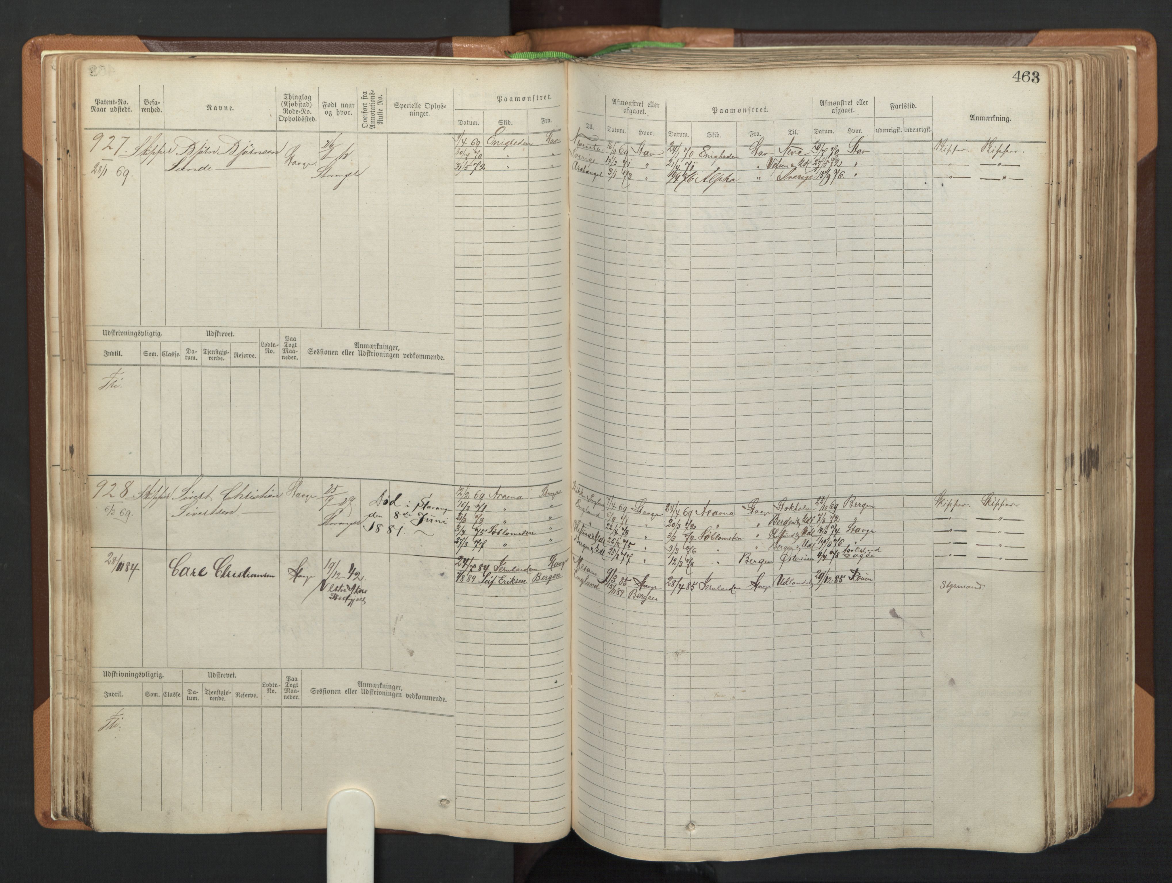 Stavanger sjømannskontor, AV/SAST-A-102006/F/Fb/Fbb/L0005: Sjøfartshovedrulle, patentnr. 793-1606 (del 2), 1869-1880, p. 73