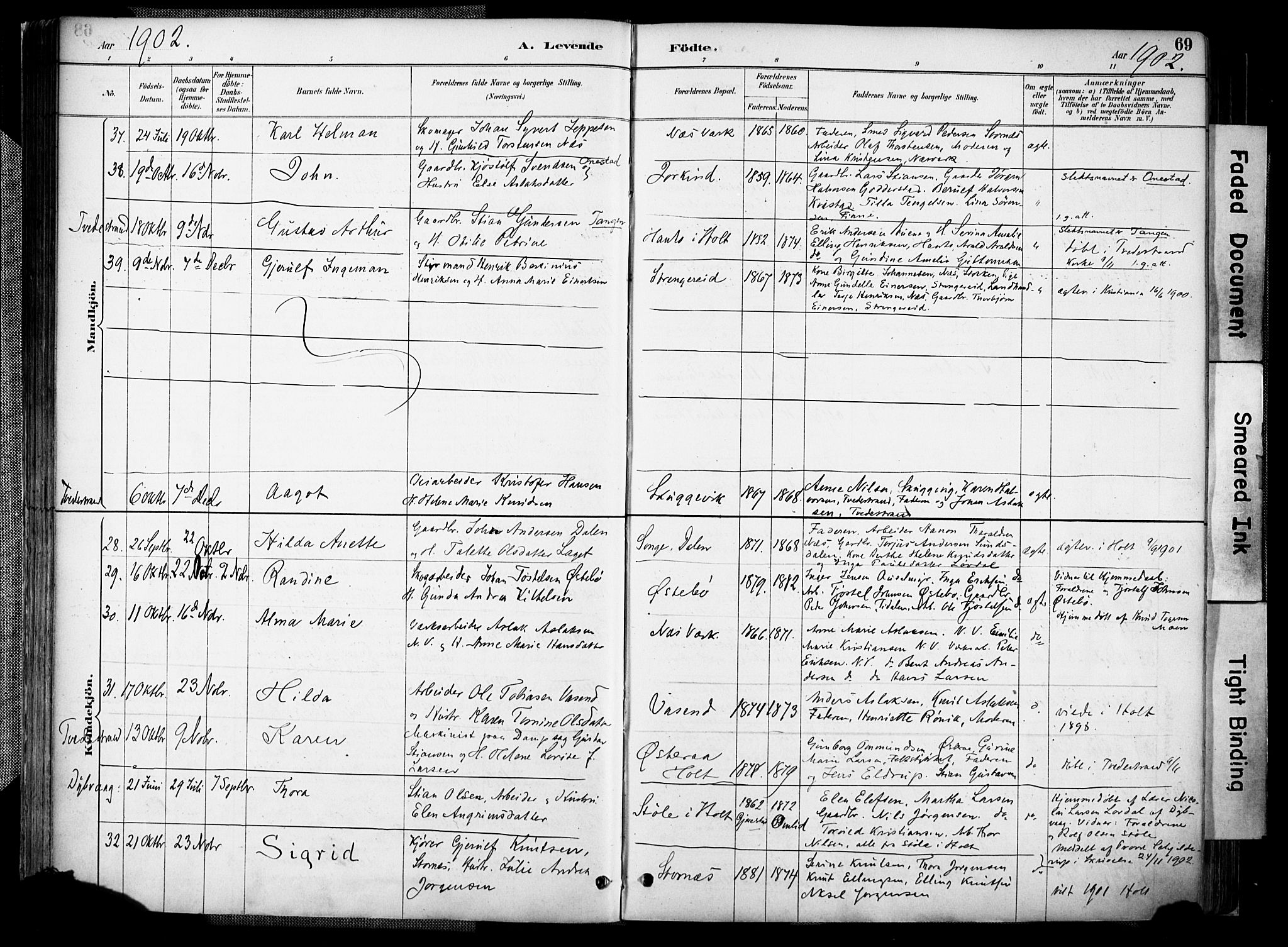 Holt sokneprestkontor, AV/SAK-1111-0021/F/Fa/L0012: Parish register (official) no. A 12, 1885-1907, p. 69