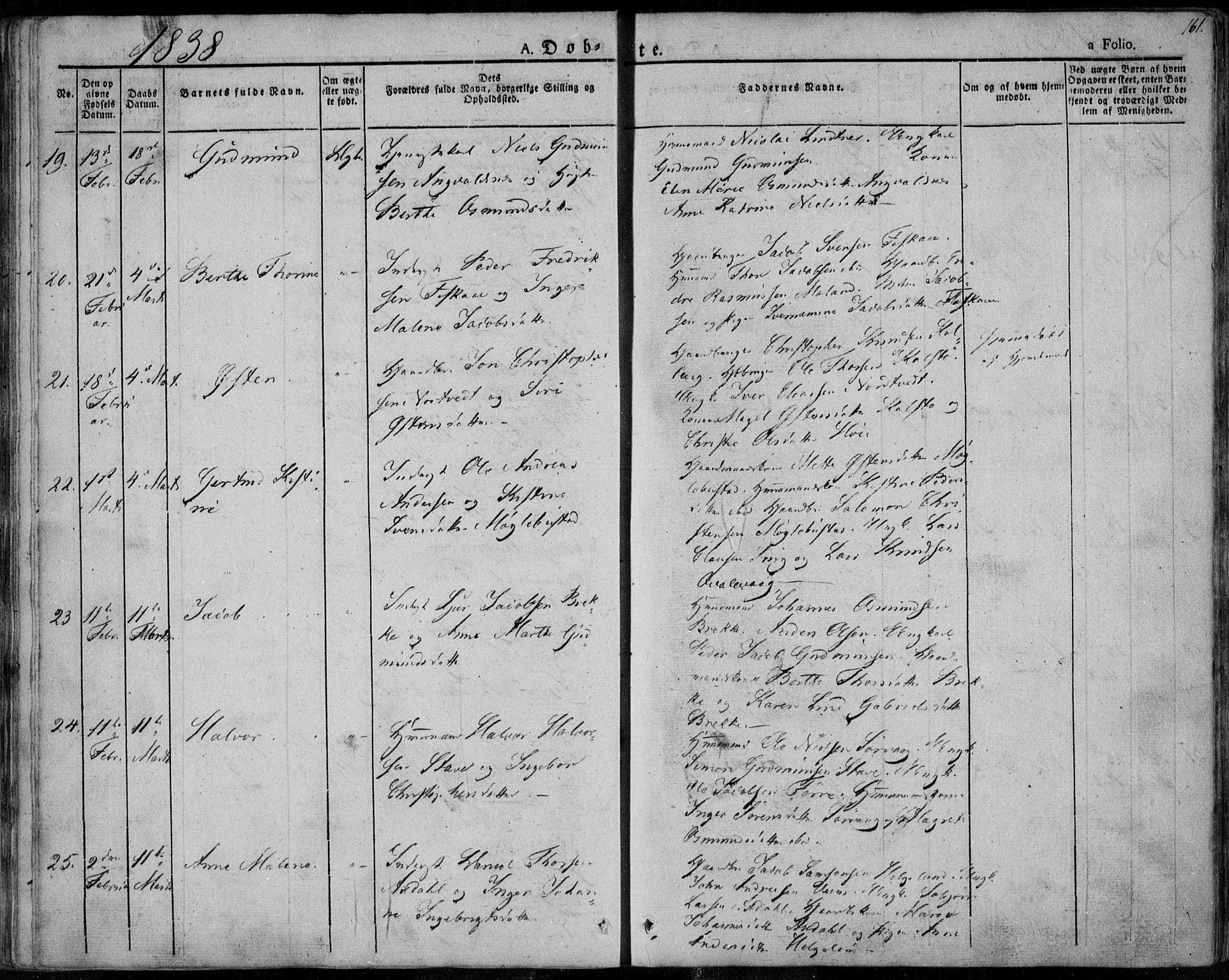 Avaldsnes sokneprestkontor, SAST/A -101851/H/Ha/Haa/L0005: Parish register (official) no. A 5.1, 1825-1841, p. 161