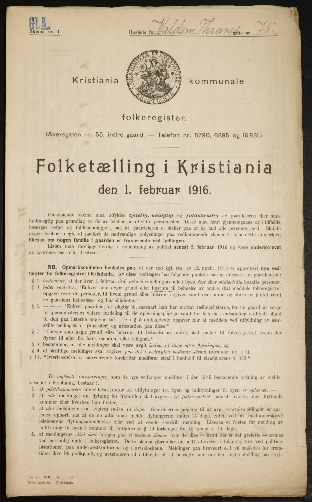 OBA, Municipal Census 1916 for Kristiania, 1916, p. 130992