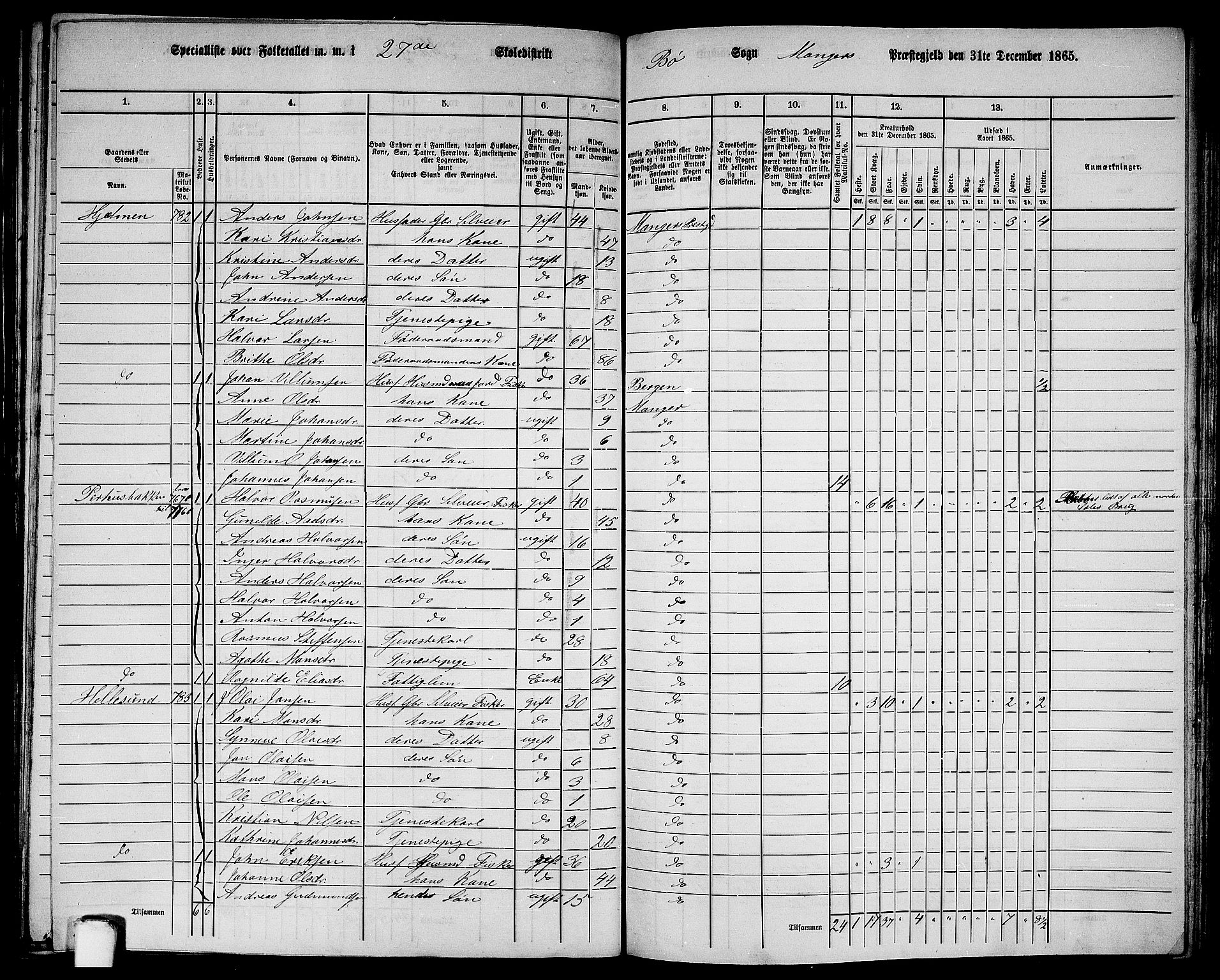 RA, 1865 census for Manger, 1865, p. 237