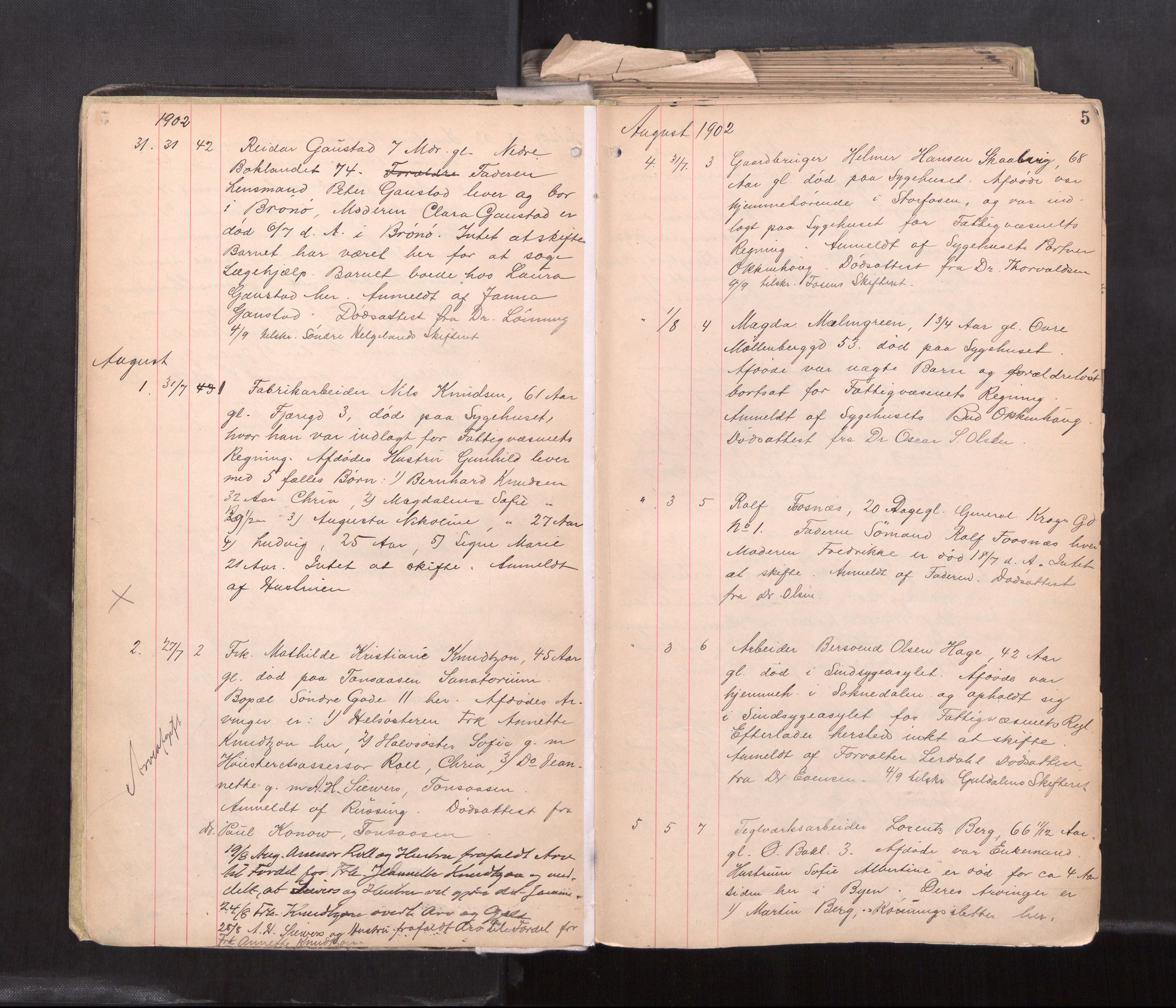 Trondheim byfogd, AV/SAT-A-0003/1/3/3L/L0006: Dødsanmeldelsesprotokoll - U, 1902-1908, p. 5