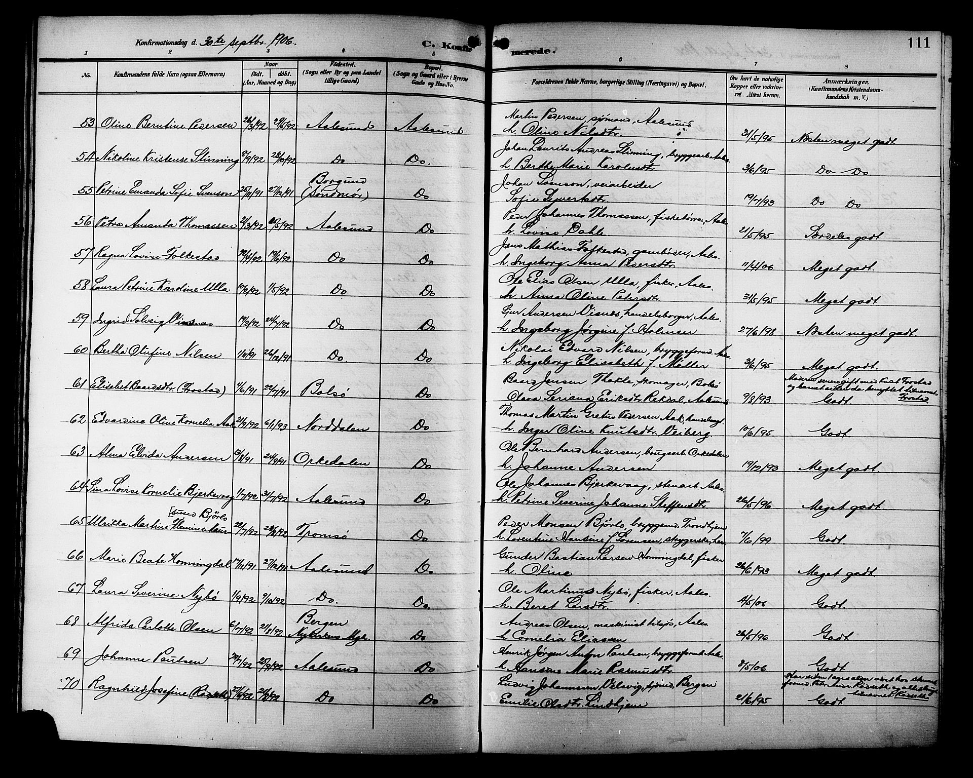 Ministerialprotokoller, klokkerbøker og fødselsregistre - Møre og Romsdal, AV/SAT-A-1454/529/L0469: Parish register (copy) no. 529C06, 1898-1906, p. 111