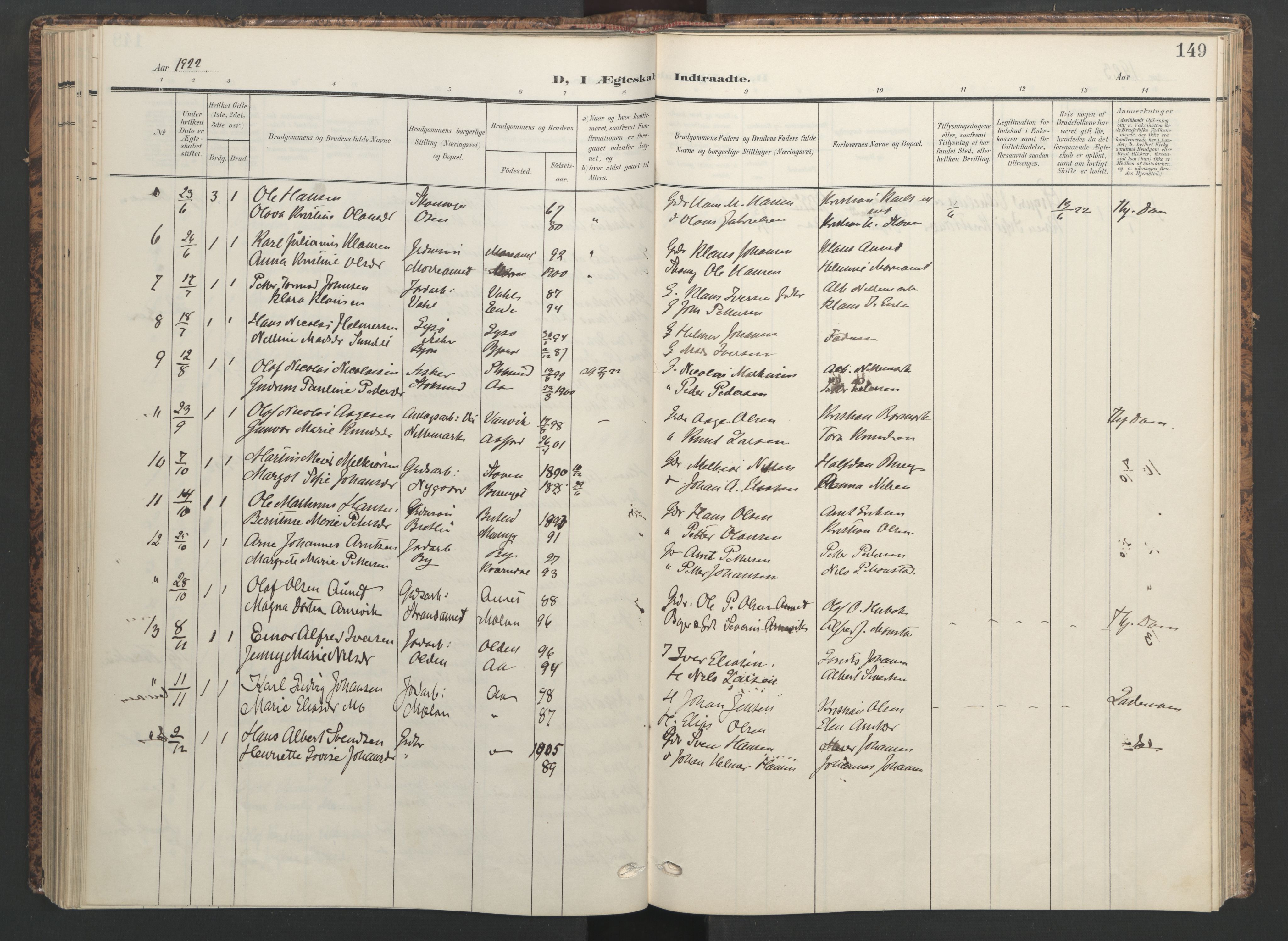 Ministerialprotokoller, klokkerbøker og fødselsregistre - Sør-Trøndelag, SAT/A-1456/655/L0682: Parish register (official) no. 655A11, 1908-1922, p. 149