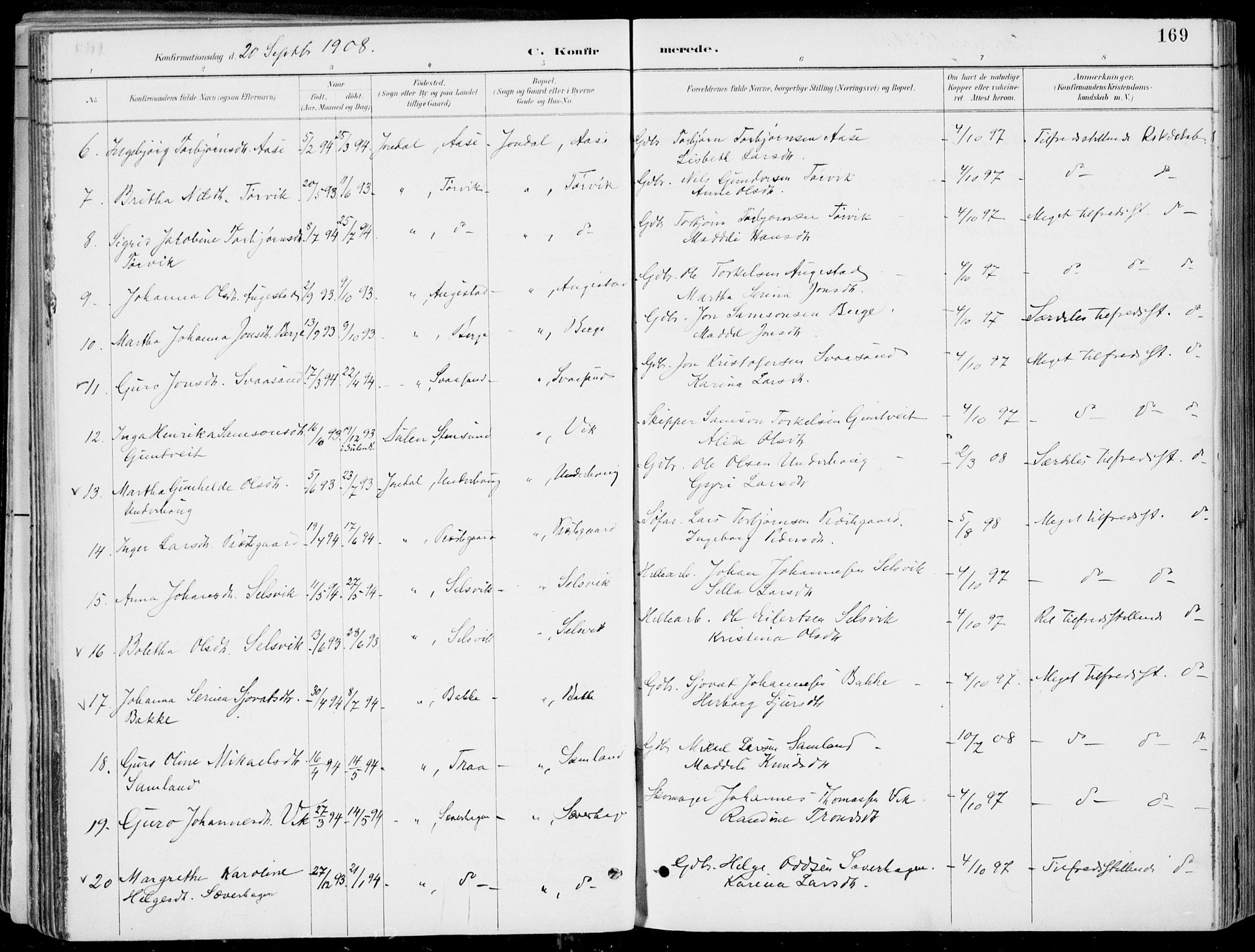 Strandebarm sokneprestembete, AV/SAB-A-78401/H/Haa: Parish register (official) no. E  1, 1886-1908, p. 169