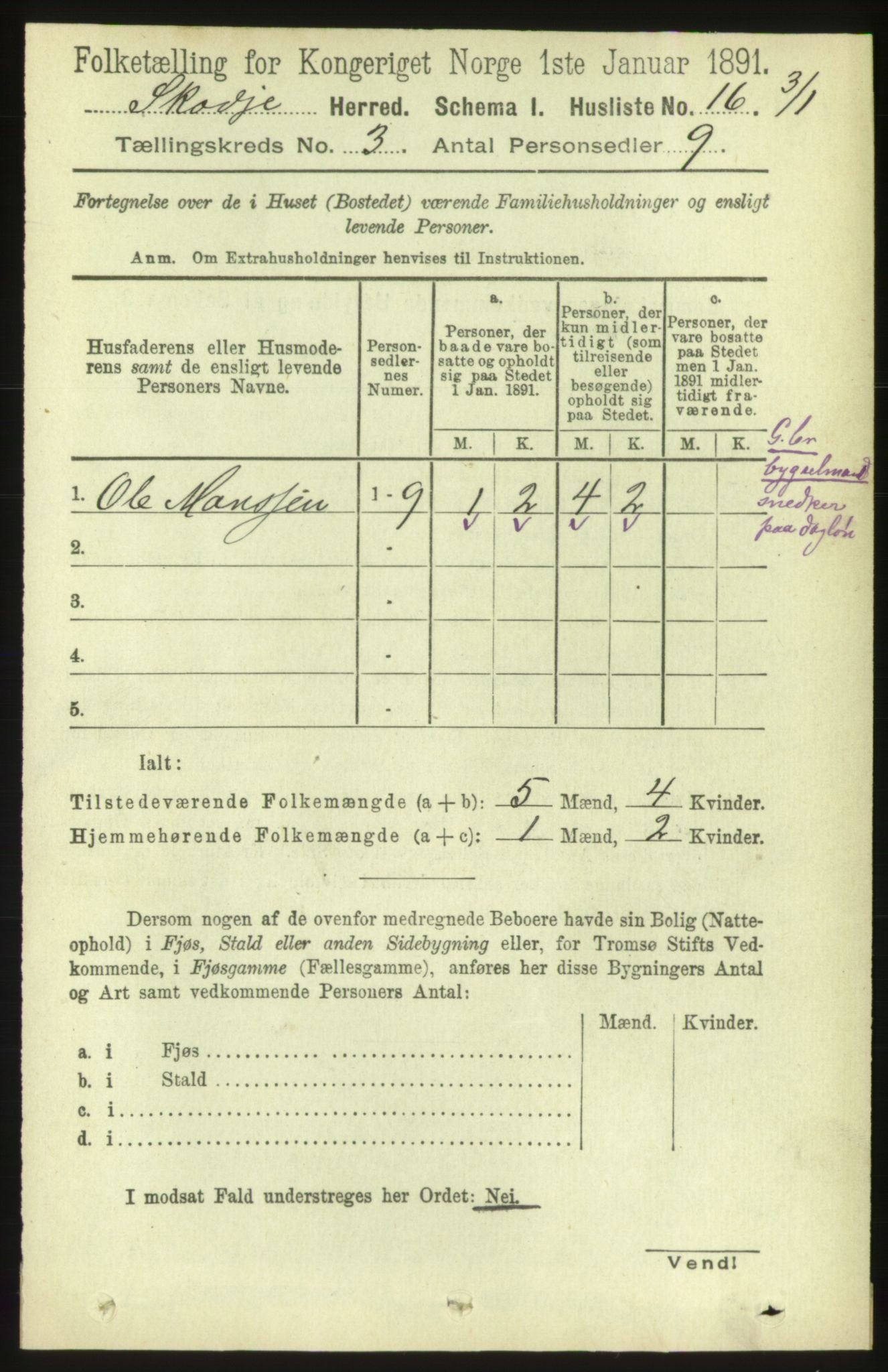 RA, 1891 census for 1529 Skodje, 1891, p. 450