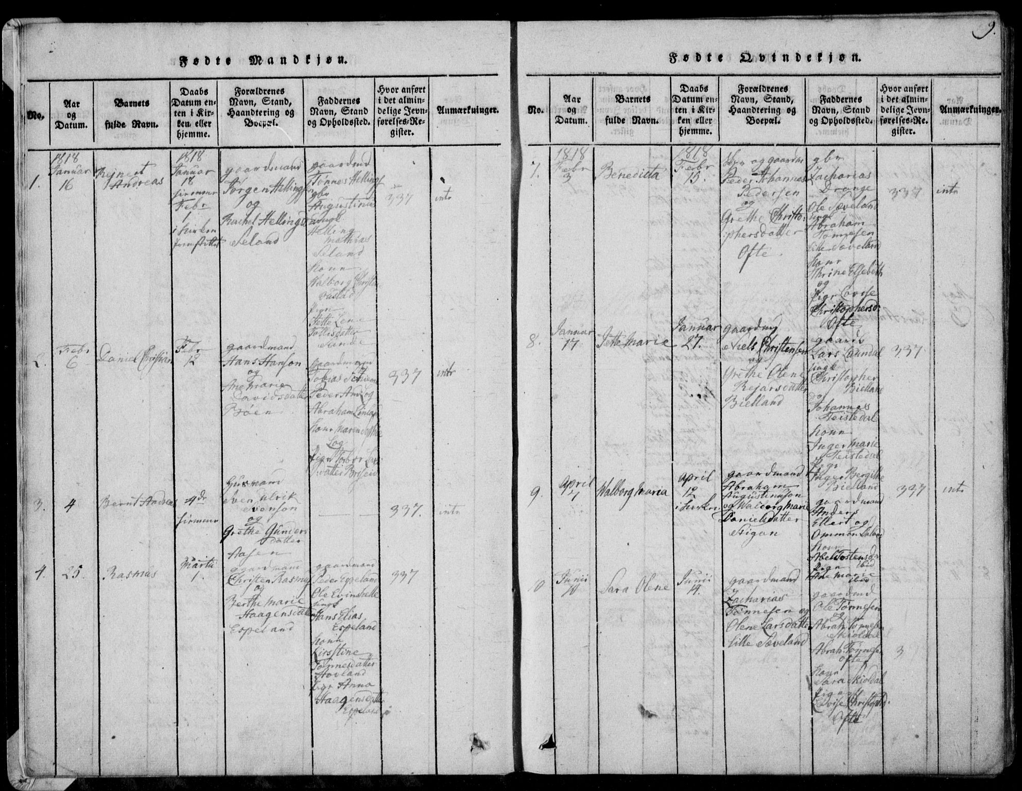 Herad sokneprestkontor, AV/SAK-1111-0018/F/Fa/Faa/L0003: Parish register (official) no. A 3, 1816-1844, p. 9