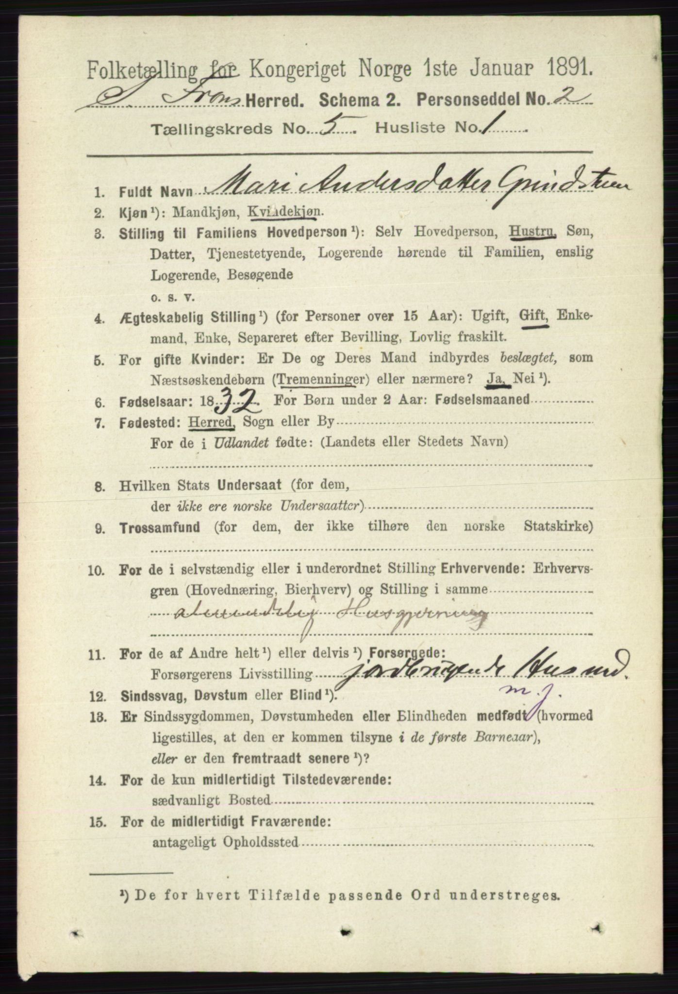 RA, 1891 census for 0519 Sør-Fron, 1891, p. 2048
