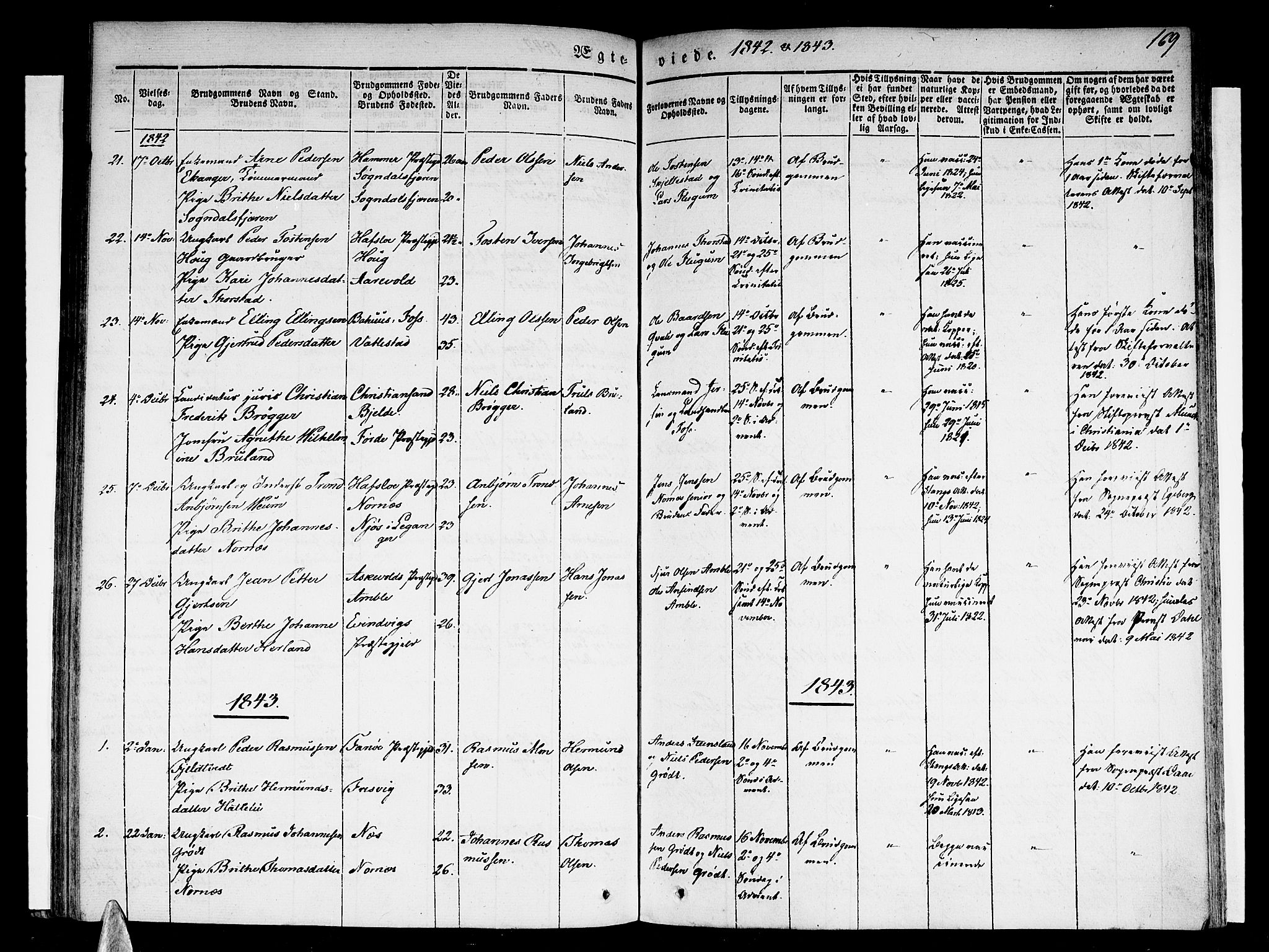 Sogndal sokneprestembete, AV/SAB-A-81301/H/Haa/Haaa/L0011: Parish register (official) no. A 11, 1839-1847, p. 169