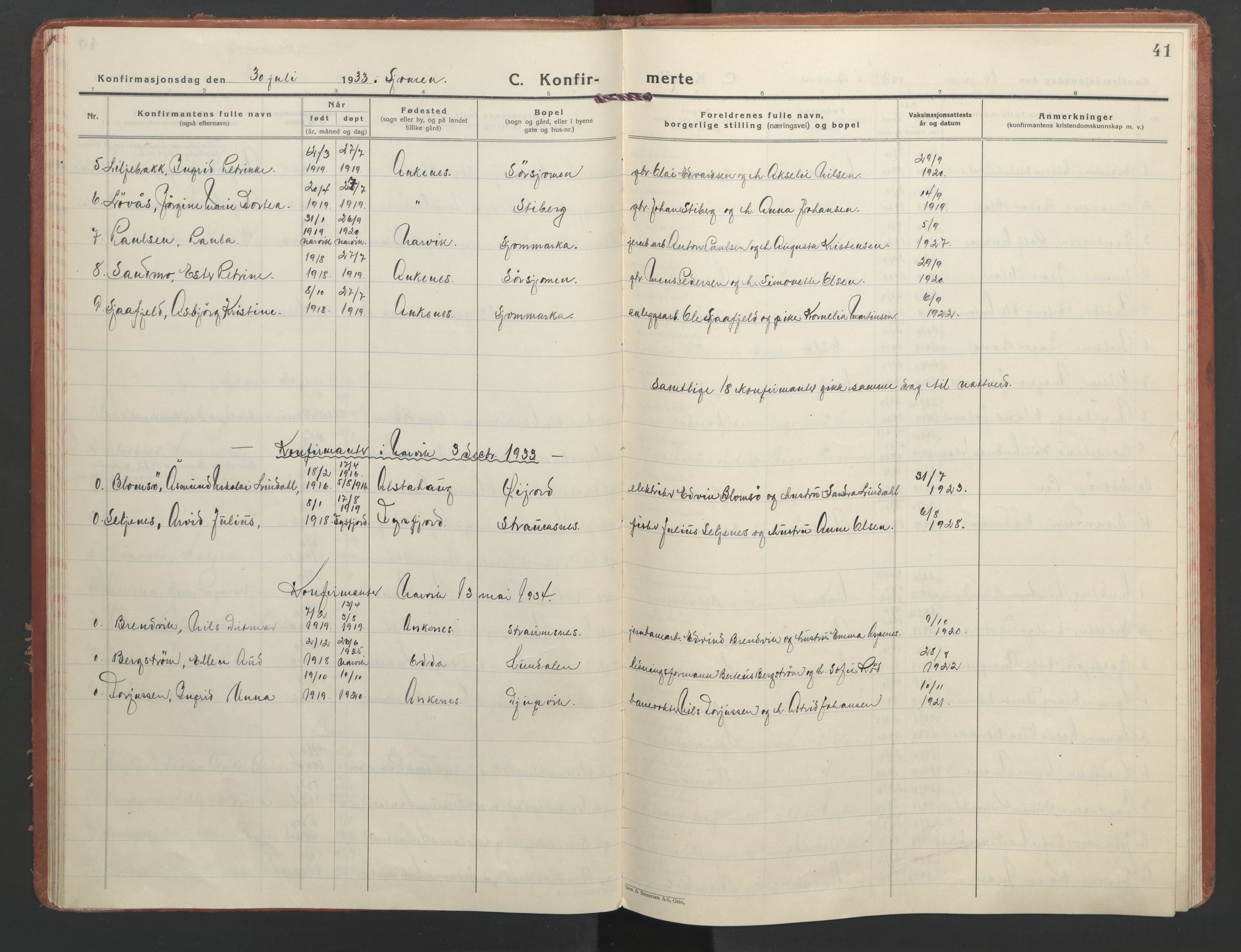 Ministerialprotokoller, klokkerbøker og fødselsregistre - Nordland, AV/SAT-A-1459/866/L0946: Parish register (official) no. 866A09, 1926-1944, p. 41