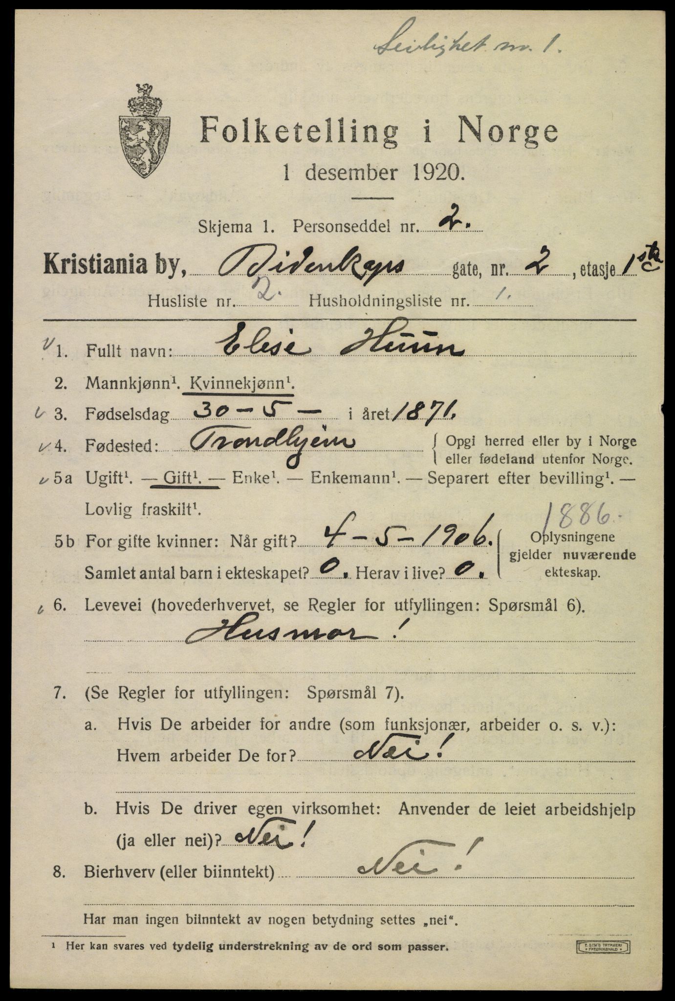 SAO, 1920 census for Kristiania, 1920, p. 155219