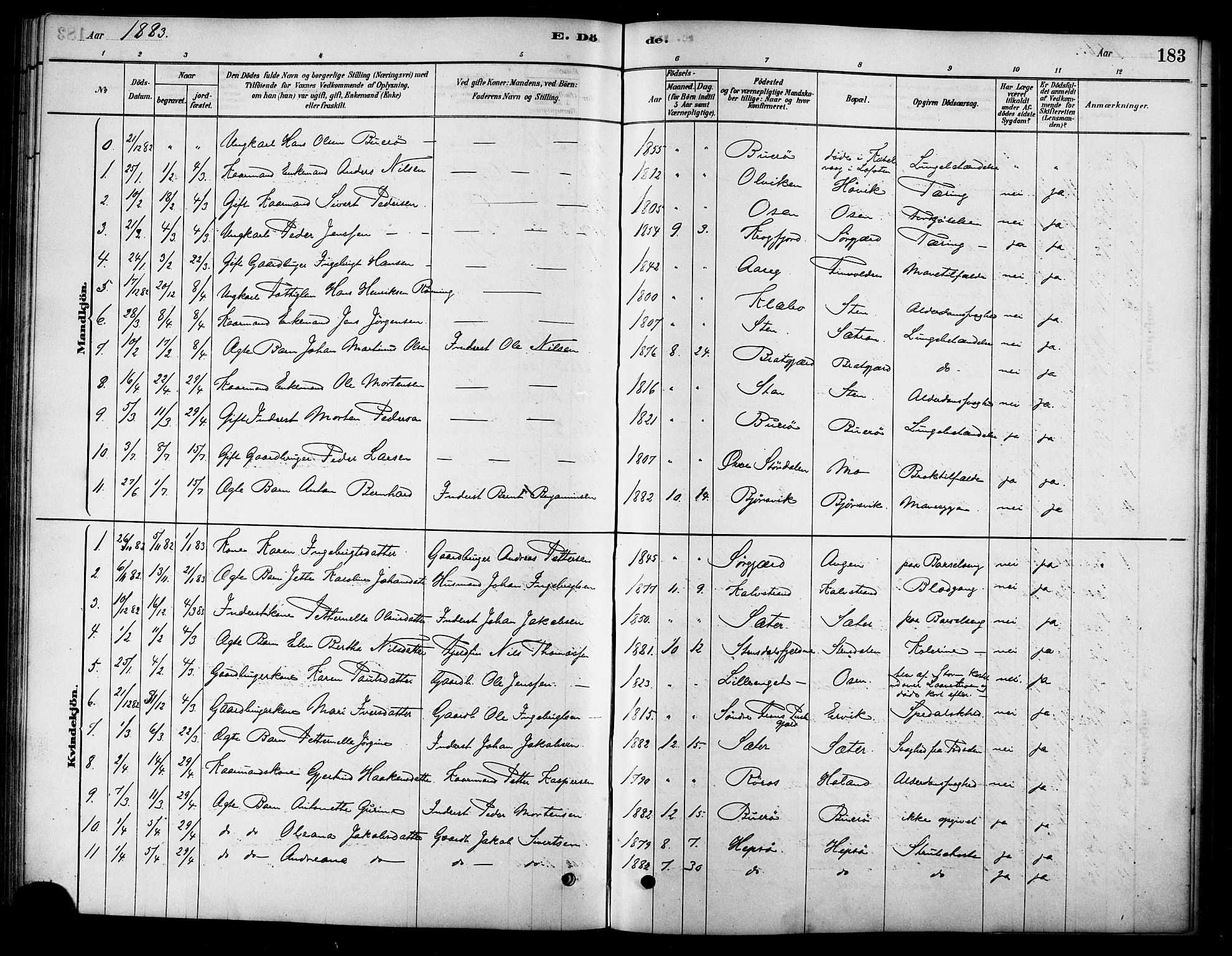 Ministerialprotokoller, klokkerbøker og fødselsregistre - Sør-Trøndelag, SAT/A-1456/658/L0722: Parish register (official) no. 658A01, 1879-1896, p. 183
