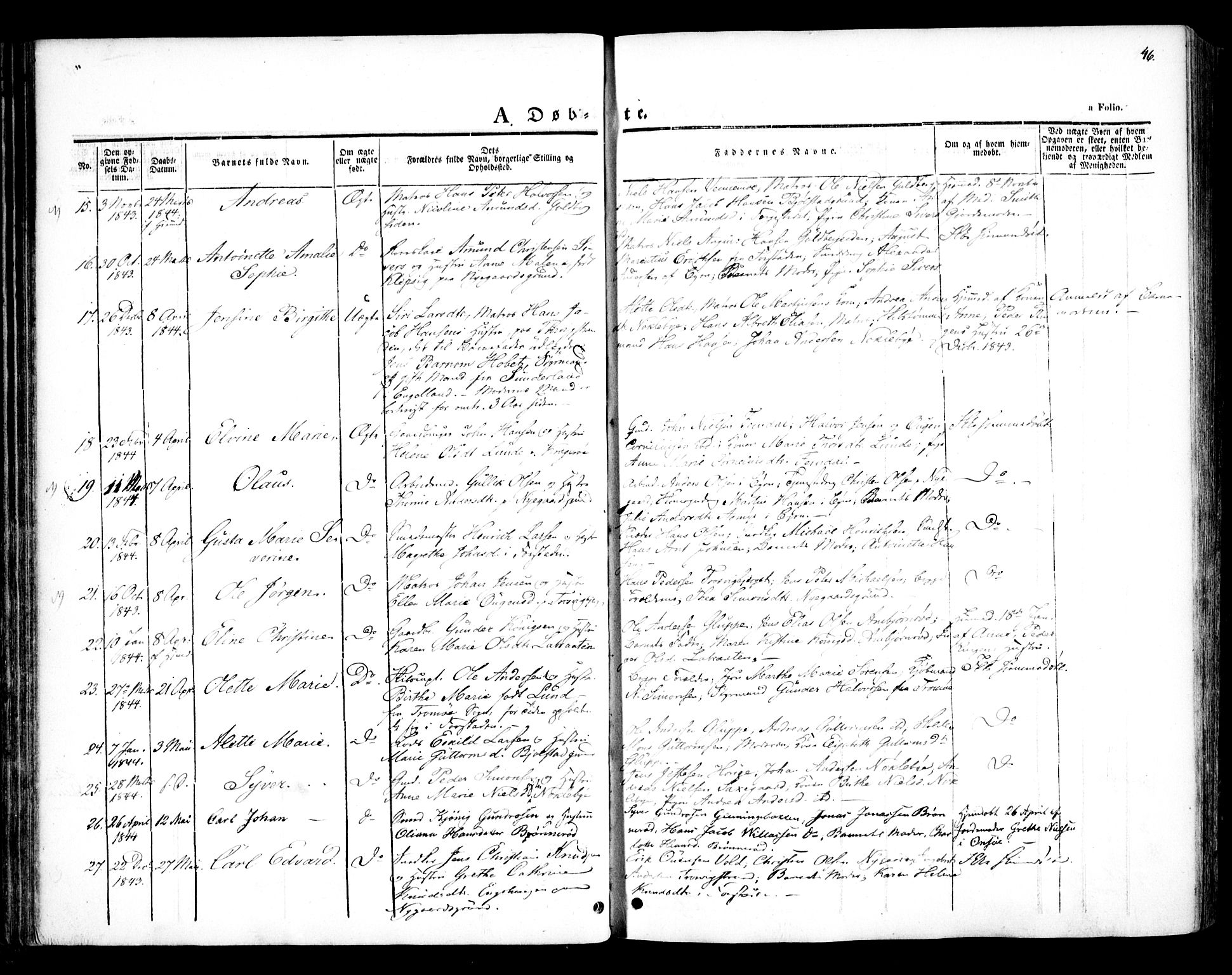 Glemmen prestekontor Kirkebøker, AV/SAO-A-10908/F/Fa/L0005: Parish register (official) no. 5, 1838-1852, p. 46