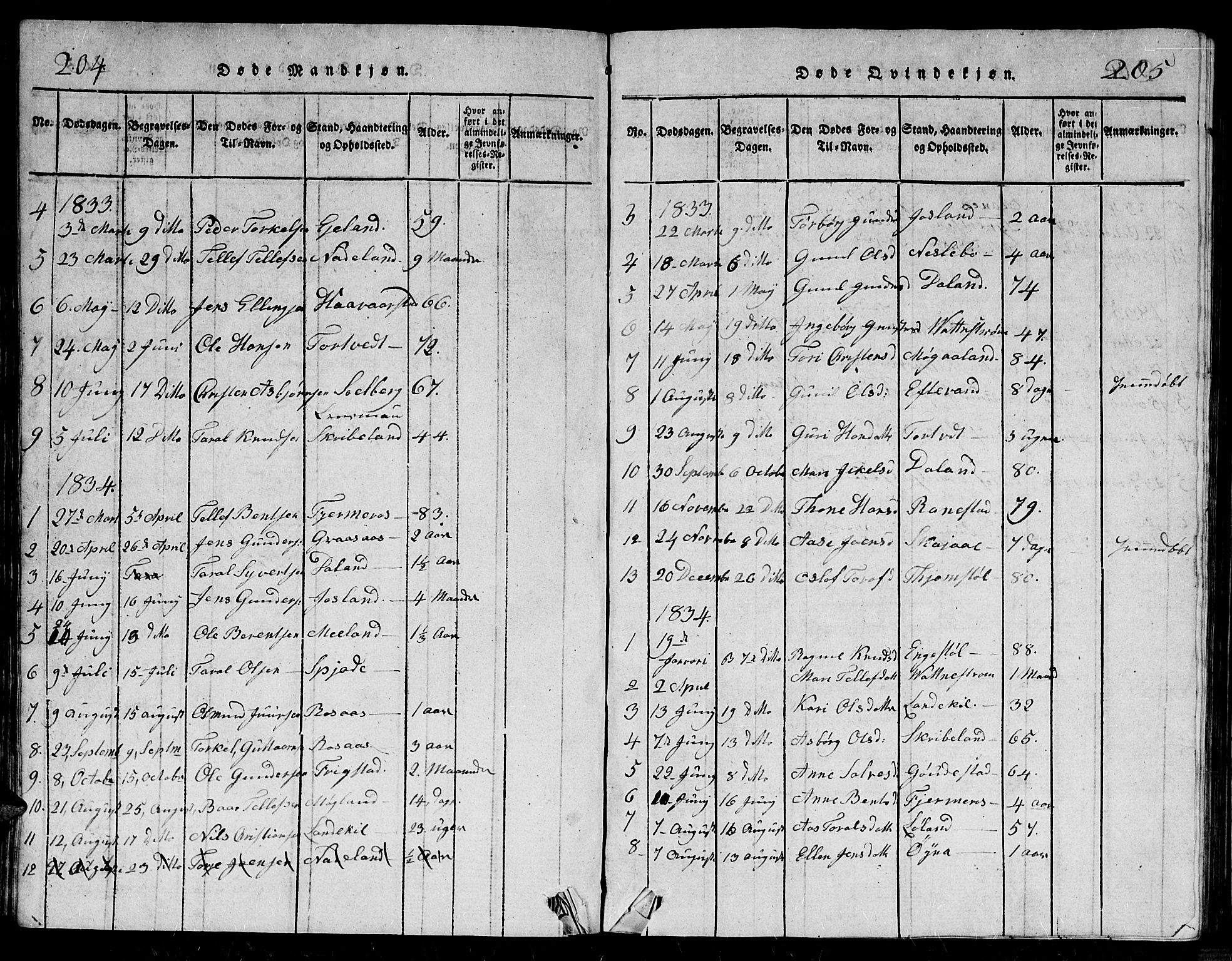 Evje sokneprestkontor, SAK/1111-0008/F/Fb/Fbc/L0001: Parish register (copy) no. B 1, 1816-1836, p. 204-205