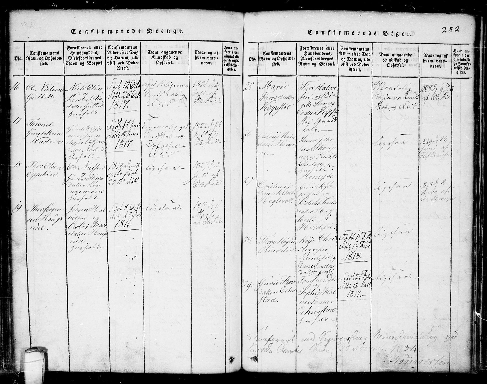 Seljord kirkebøker, AV/SAKO-A-20/G/Ga/L0001: Parish register (copy) no. I 1, 1815-1854, p. 282