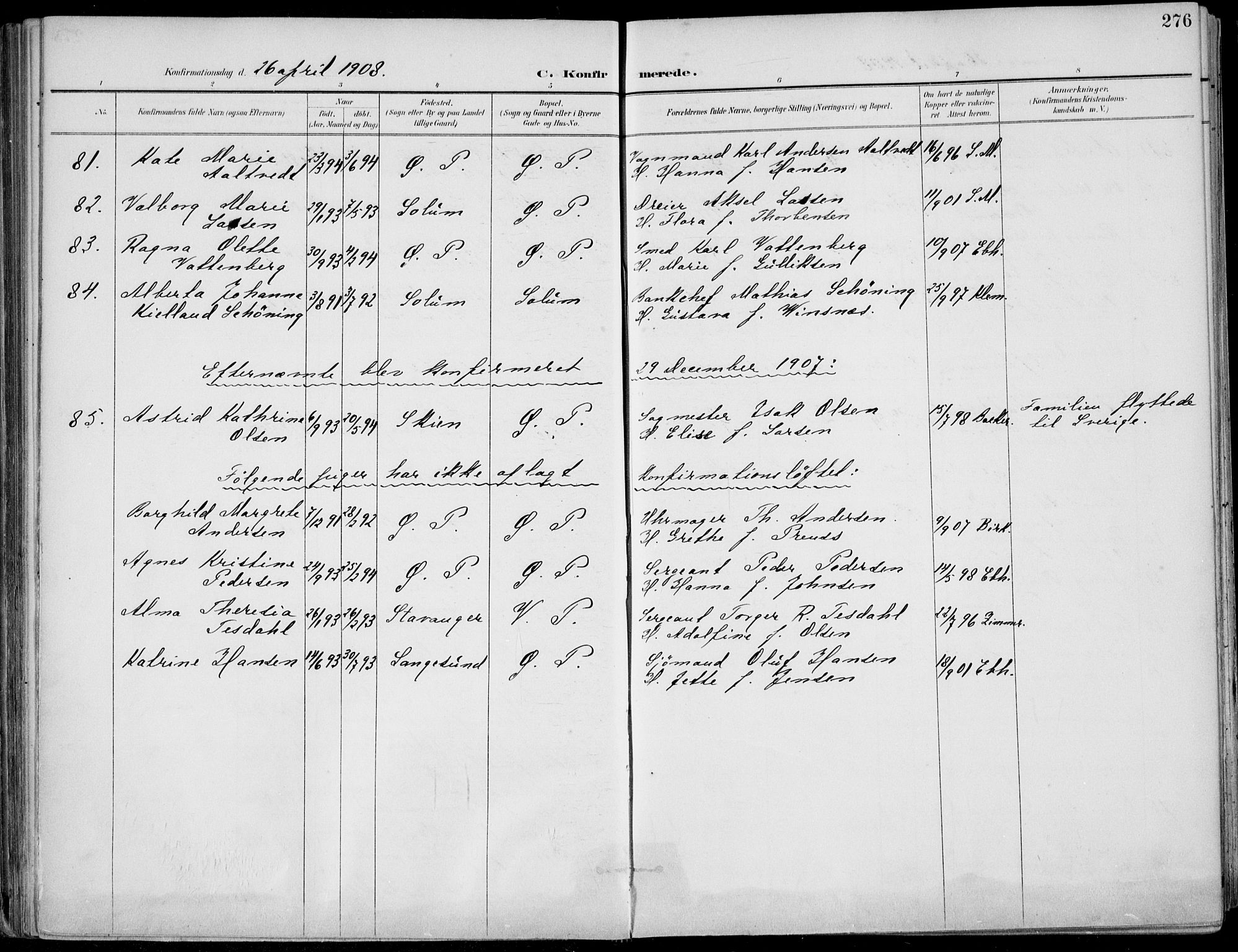 Porsgrunn kirkebøker , AV/SAKO-A-104/F/Fa/L0011: Parish register (official) no. 11, 1895-1919, p. 276