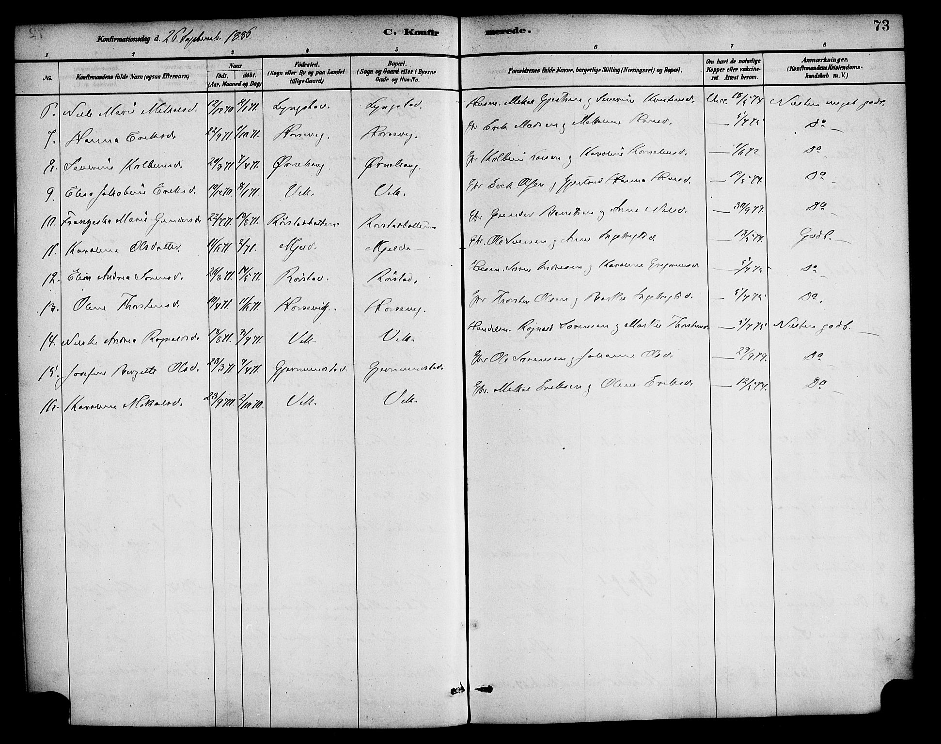 Gaular sokneprestembete, AV/SAB-A-80001/H/Haa: Parish register (official) no. D 1, 1882-1899, p. 73