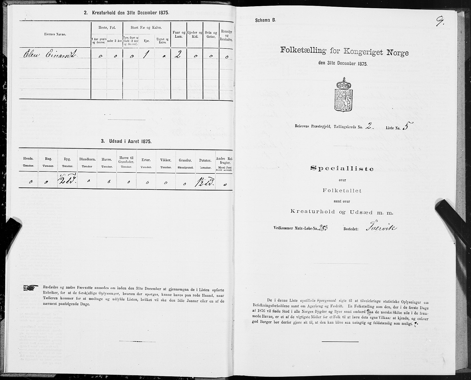 SAT, 1875 census for 1839P Beiarn, 1875, p. 2009